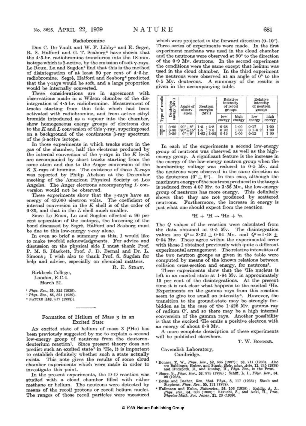 Formation of Helium of Mass 3 in an Excited State