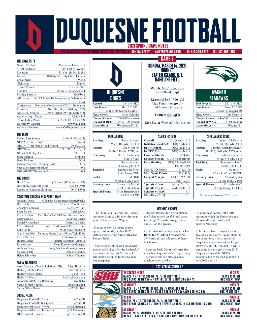 Game 2 Duquesne Dukes Wagner Seahawks