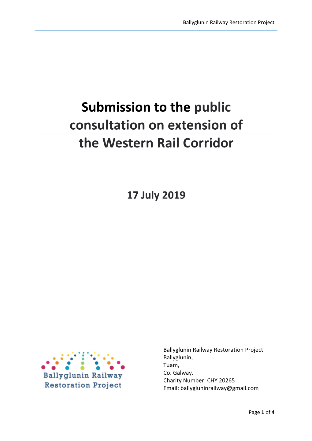 Submission to the Public Consultation on Extension of the Western Rail Corridor