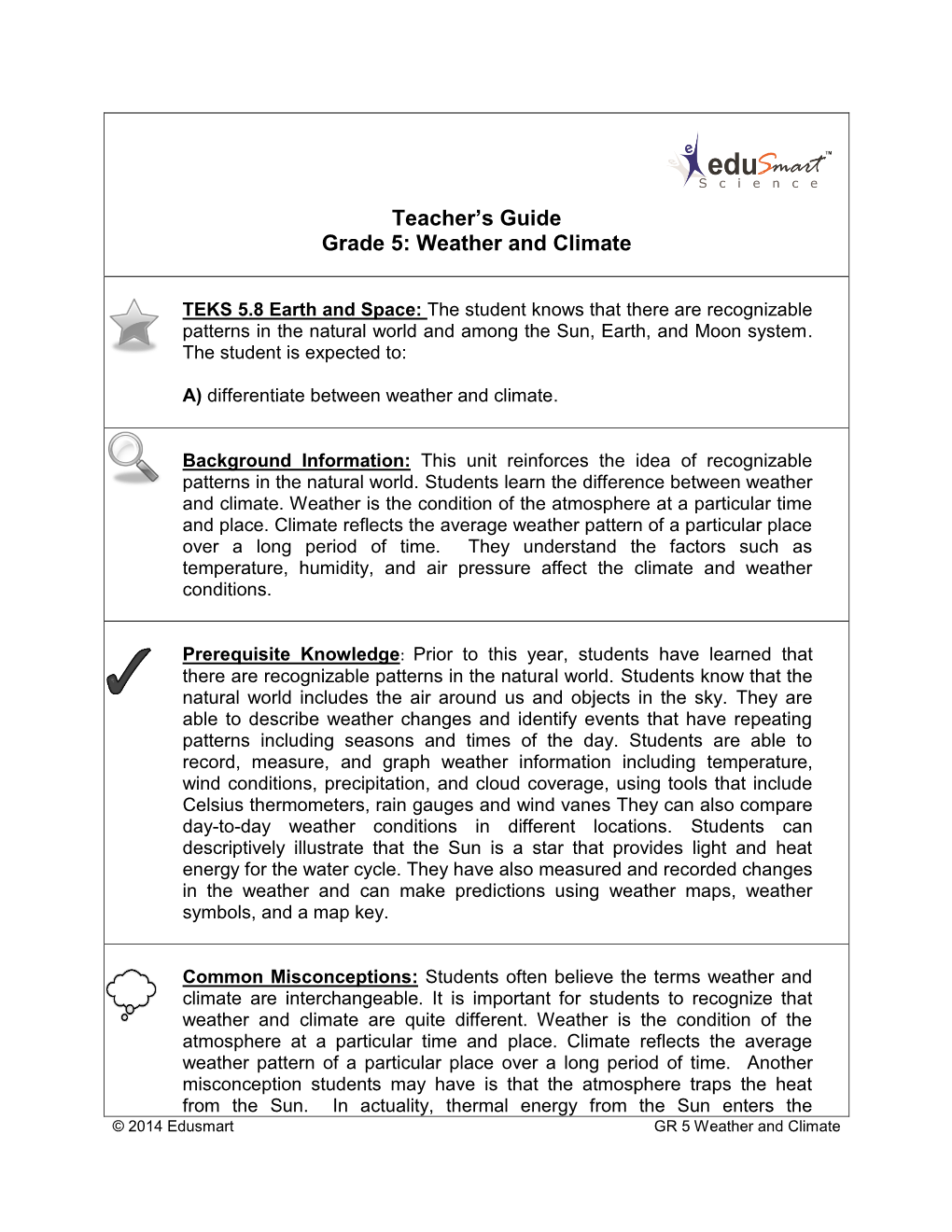 Teacher's Guide Grade 5: Weather and Climate