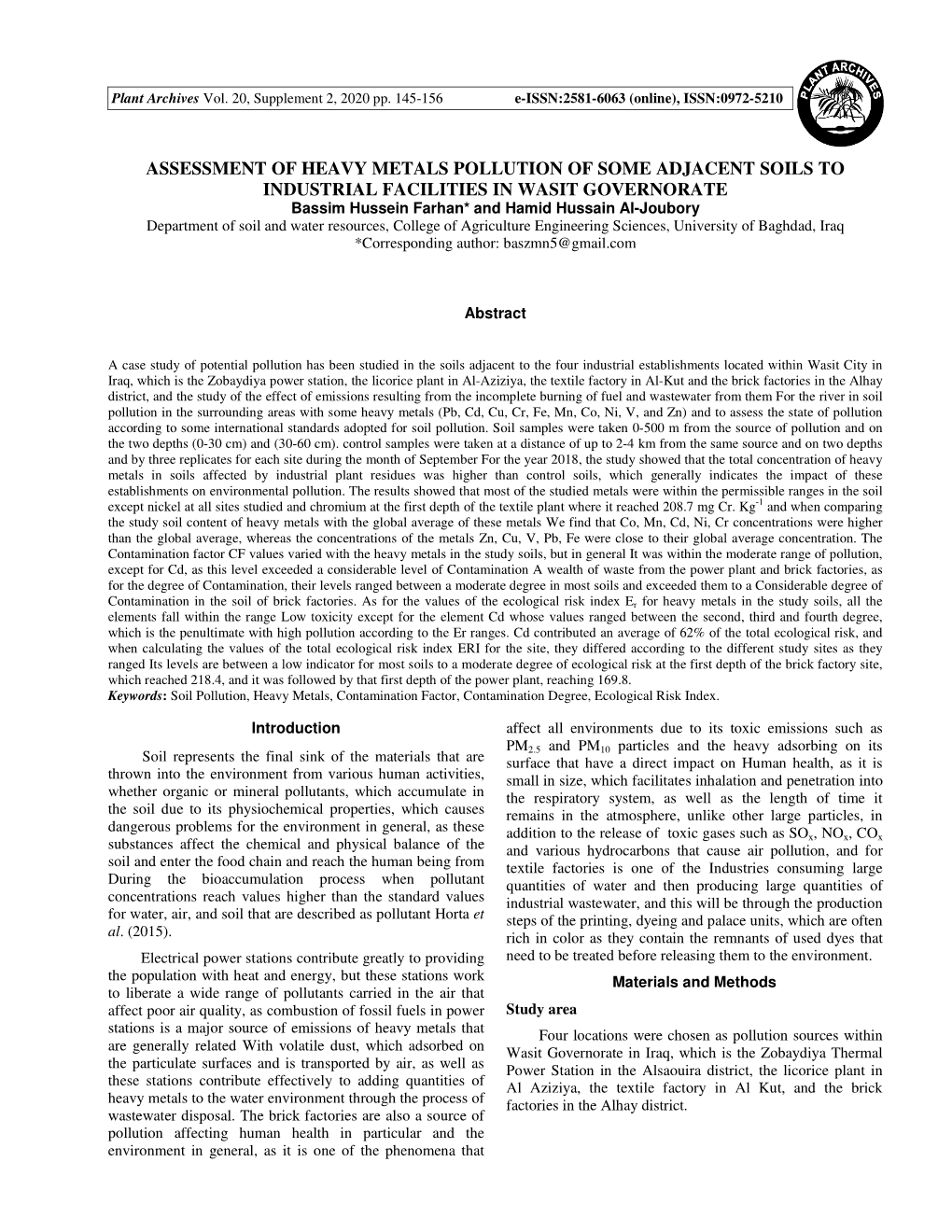 Assessment of Heavy Metals Pollution of Some Adjacent Soils to Industrial