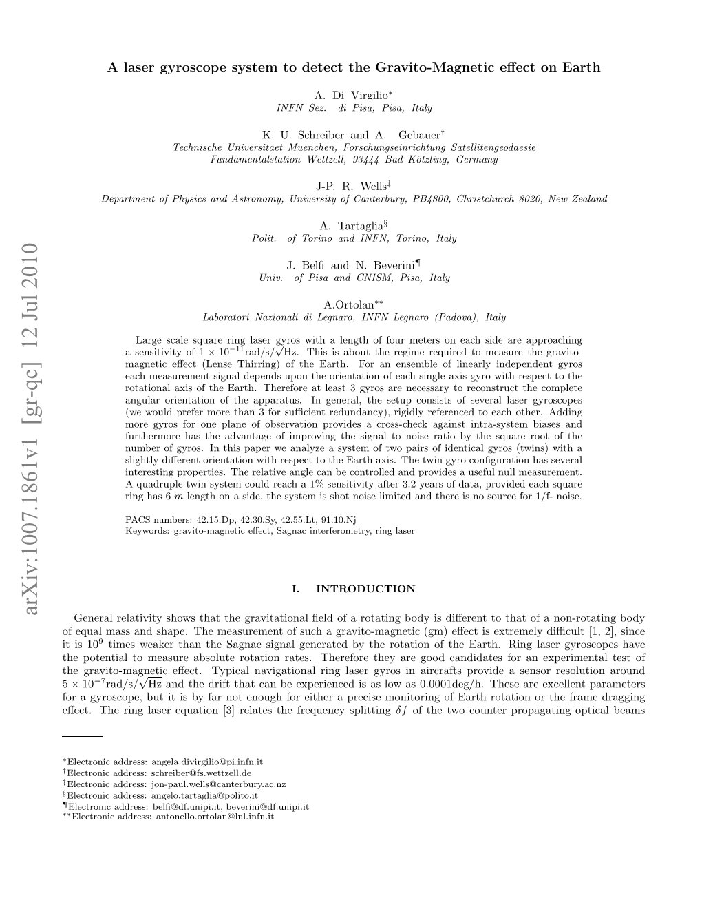 Arxiv:1007.1861V1 [Gr-Qc] 12 Jul 2010 Feulms N Hp.Temaueeto Uhagravito-Mag a Such of Measurement 10 the Is Shape