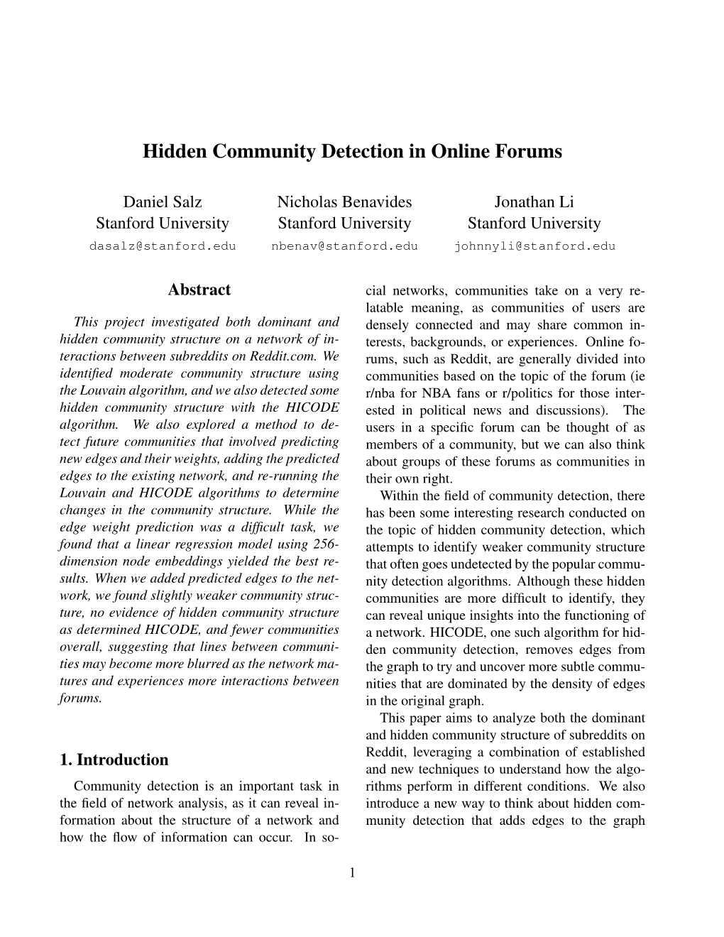 Hidden Community Detection in Online Forums