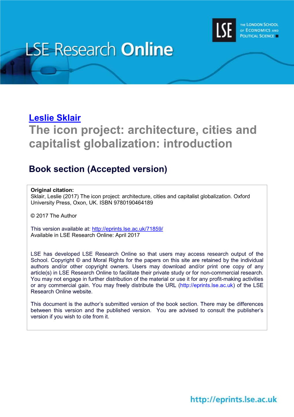 The Icon Project: Architecture, Cities and Capitalist Globalization: Introduction