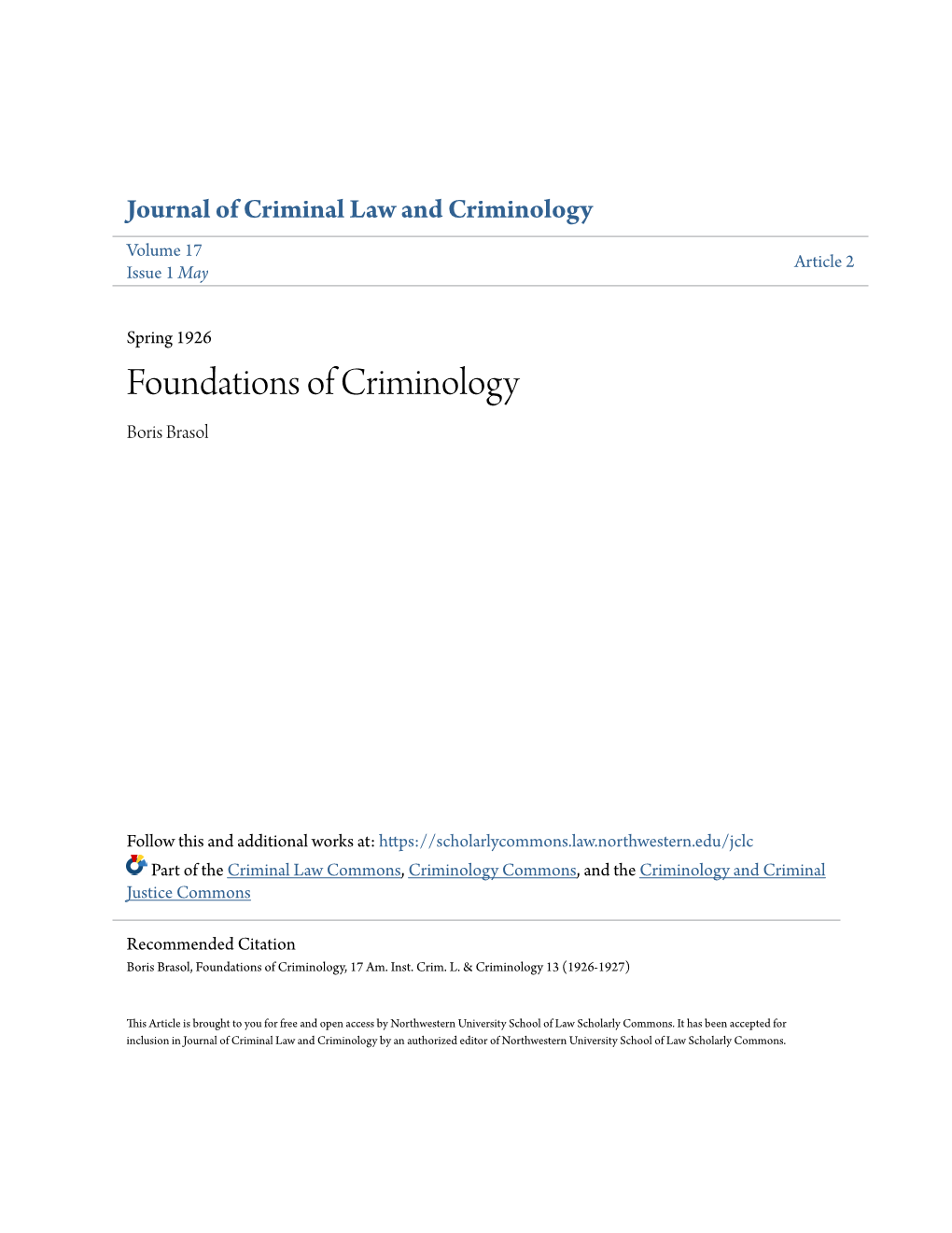 Foundations of Criminology Boris Brasol