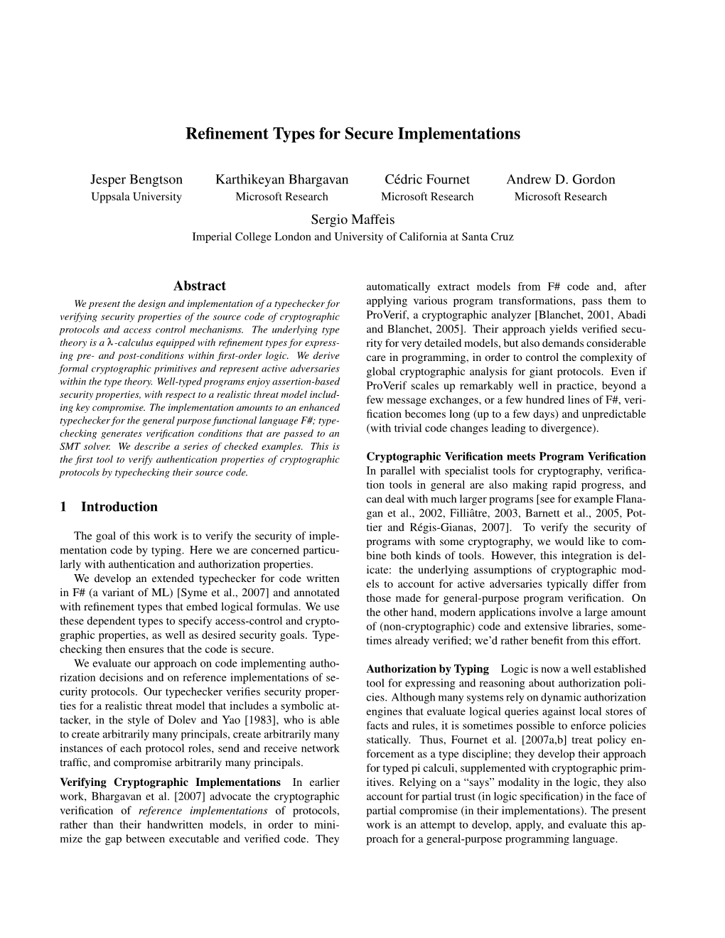 Refinement Types for Secure Implementations