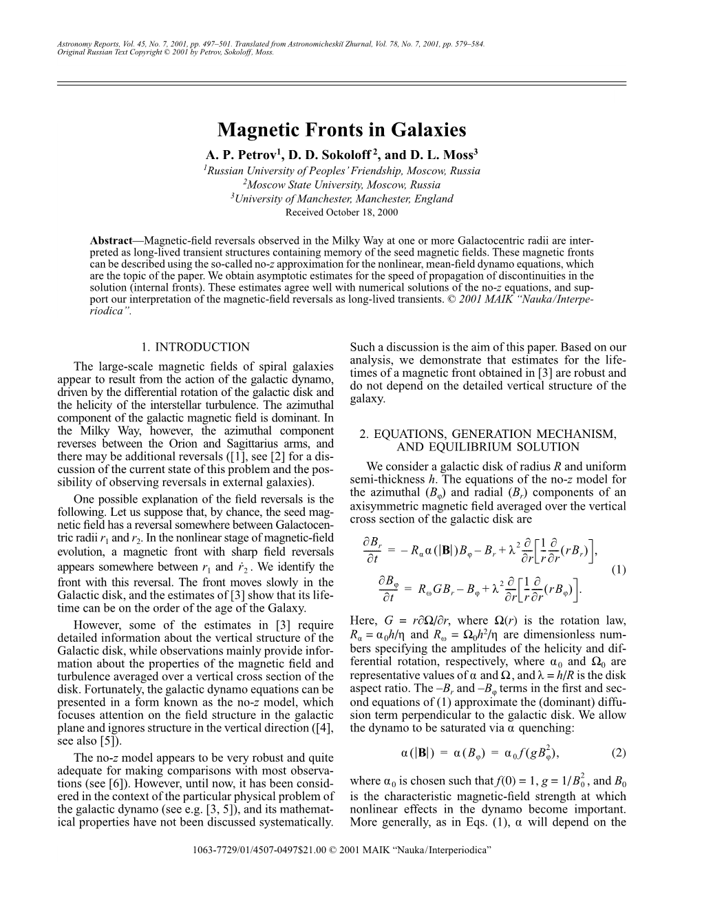 Magnetic Fronts in Galaxies A