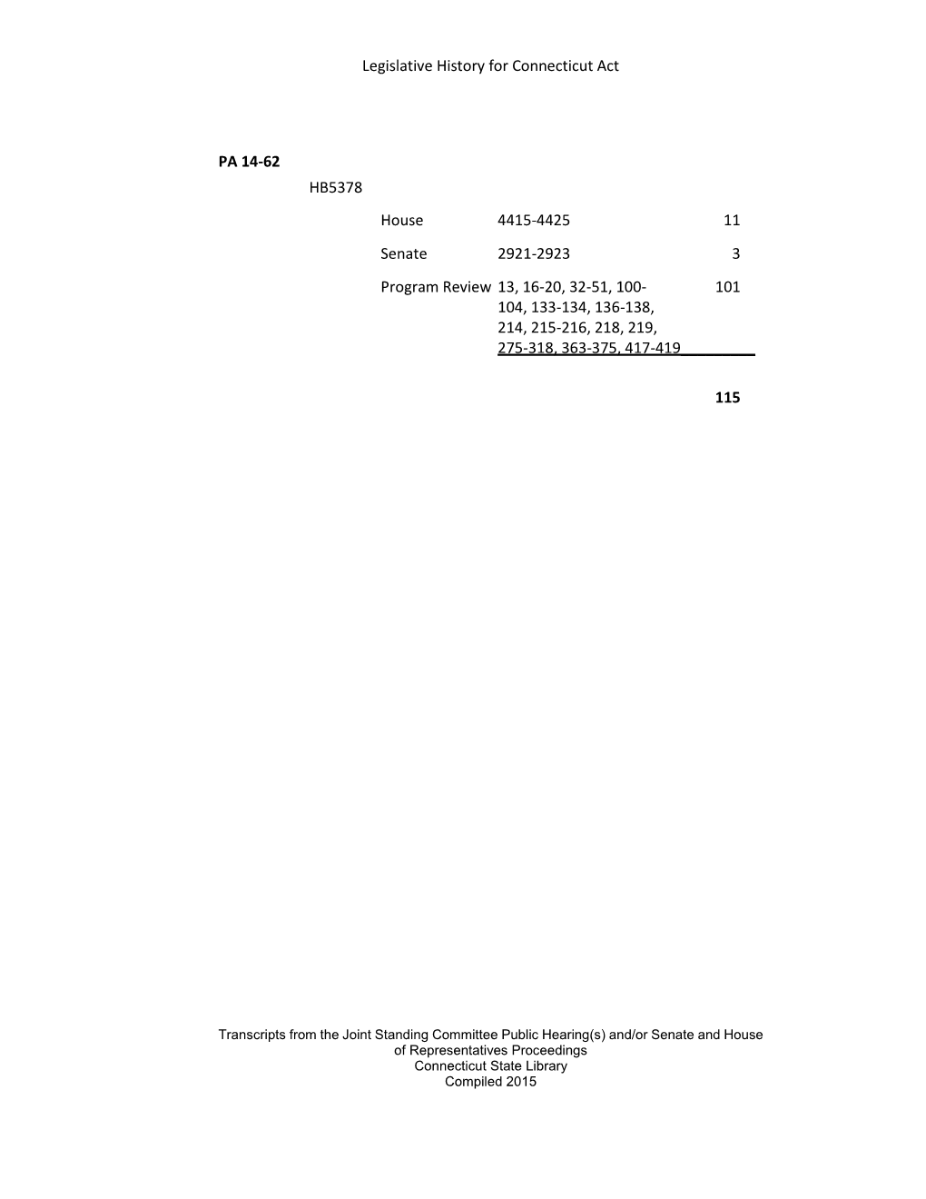 Legislative History for Connecticut Act PA 14