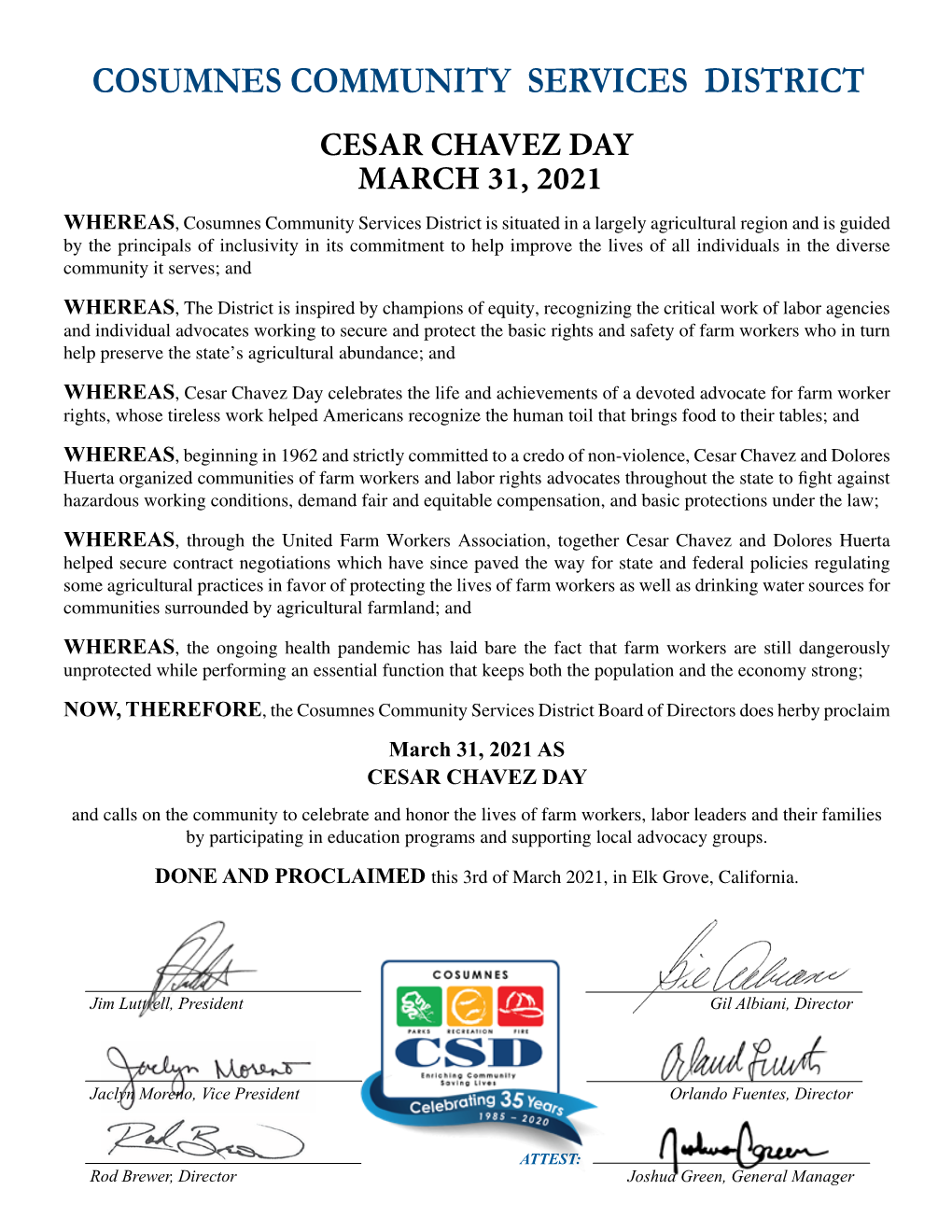 Cesar Chavez Day Proclamation