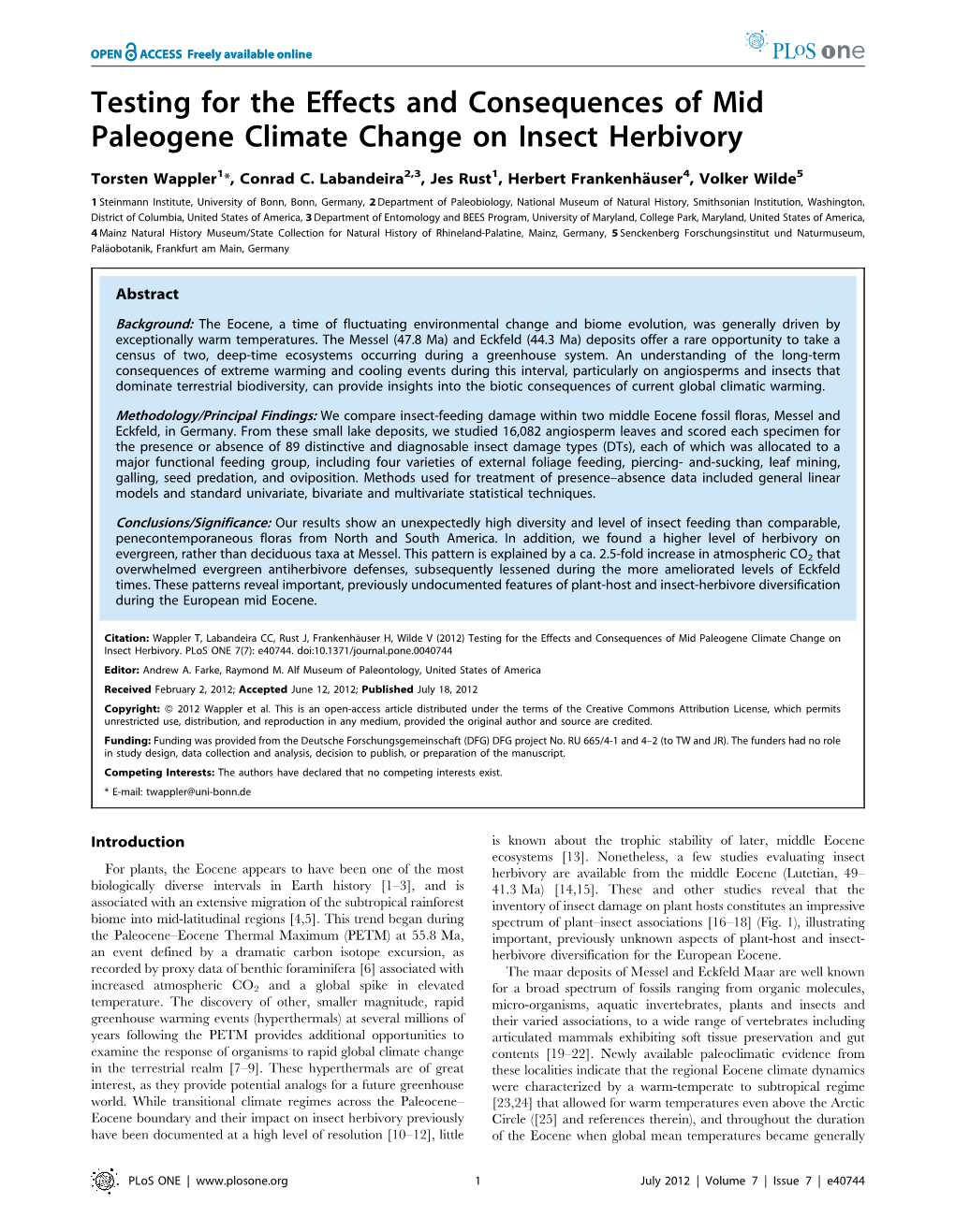 Testing for the Effects and Consequences of Mid Paleogene Climate Change on Insect Herbivory