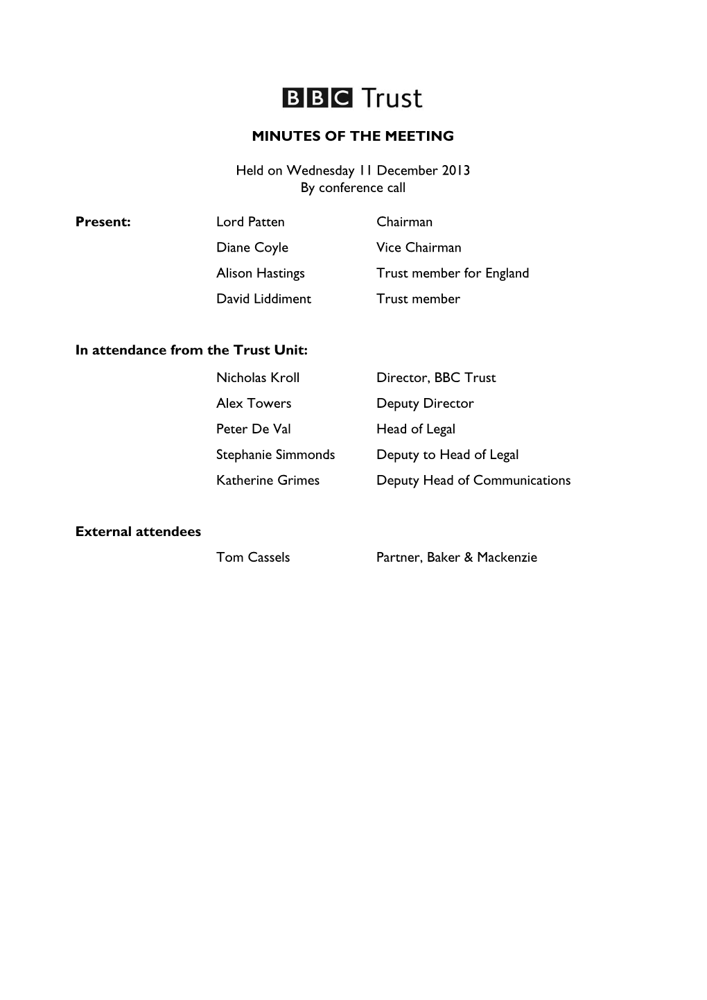 MINUTES of the MEETING Held on Wednesday 11 December 2013 By