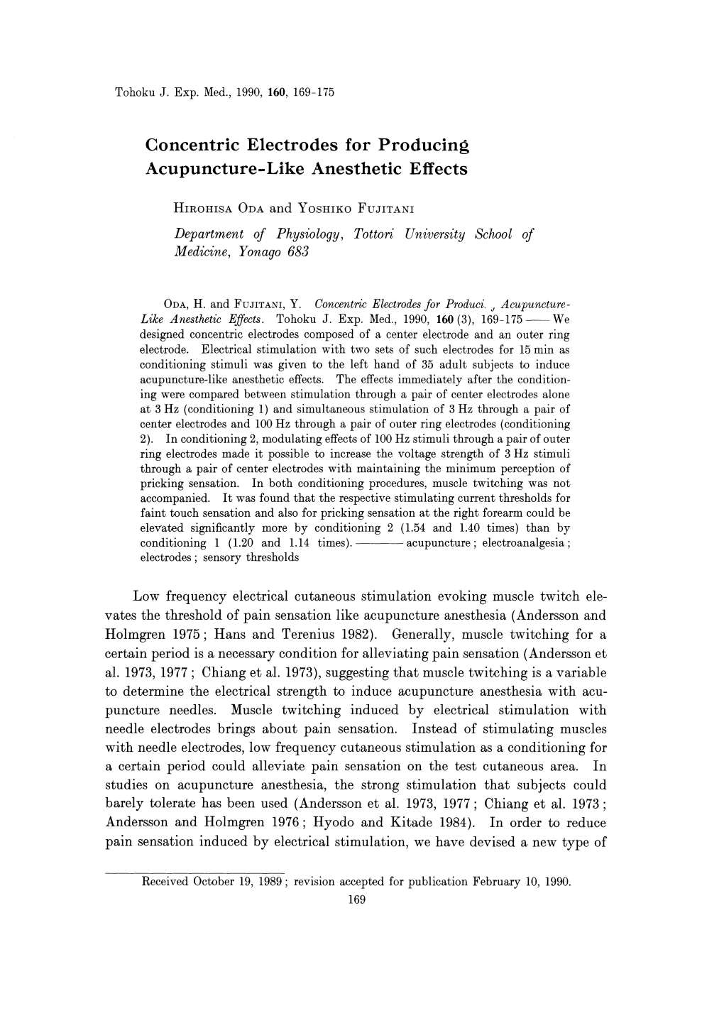 Concentric Electrodes for Producing Acupuncture-Like Anesthetic Effects