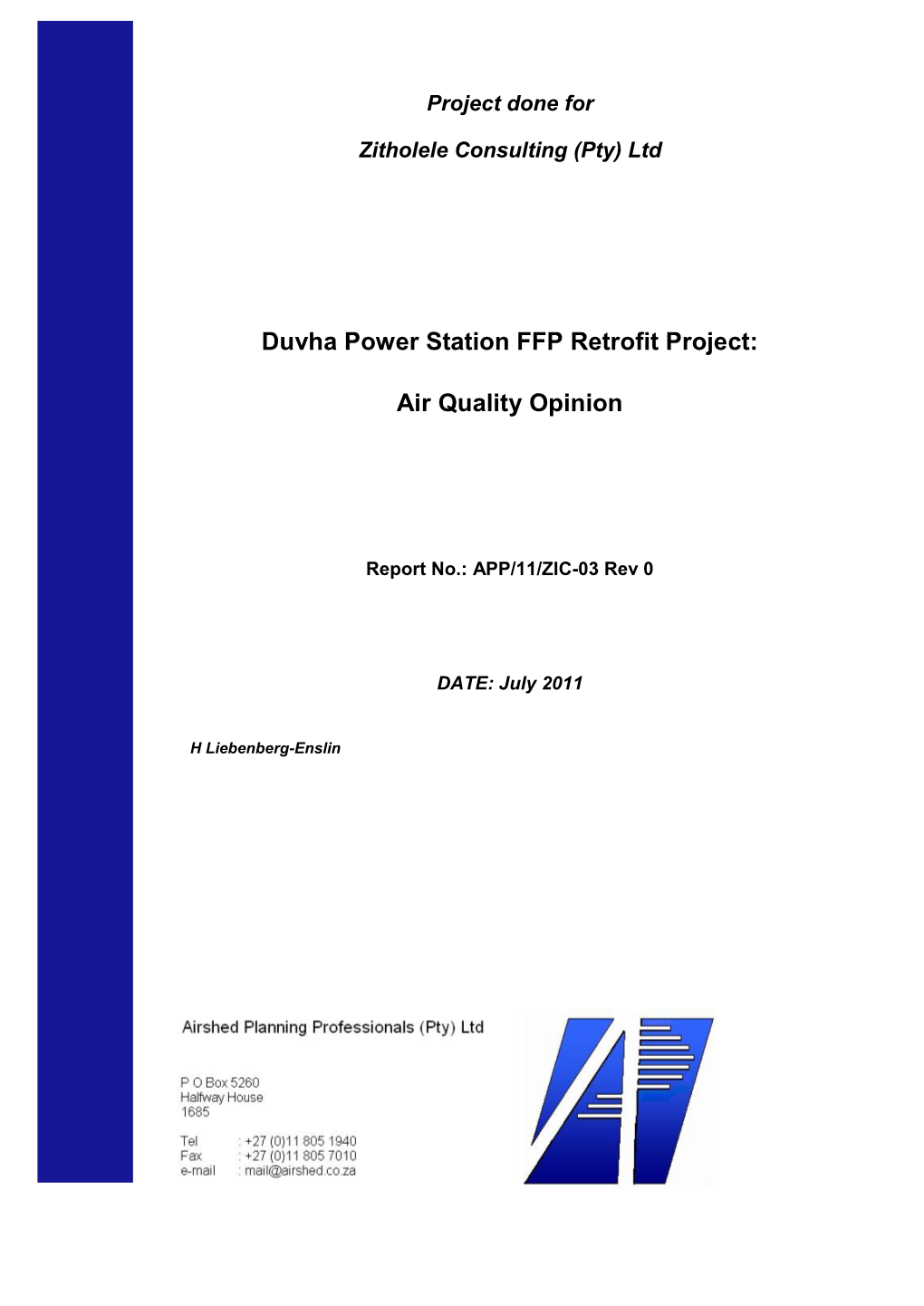 Duvha Power Station FFP Retrofit Project: Air Quality Opinion