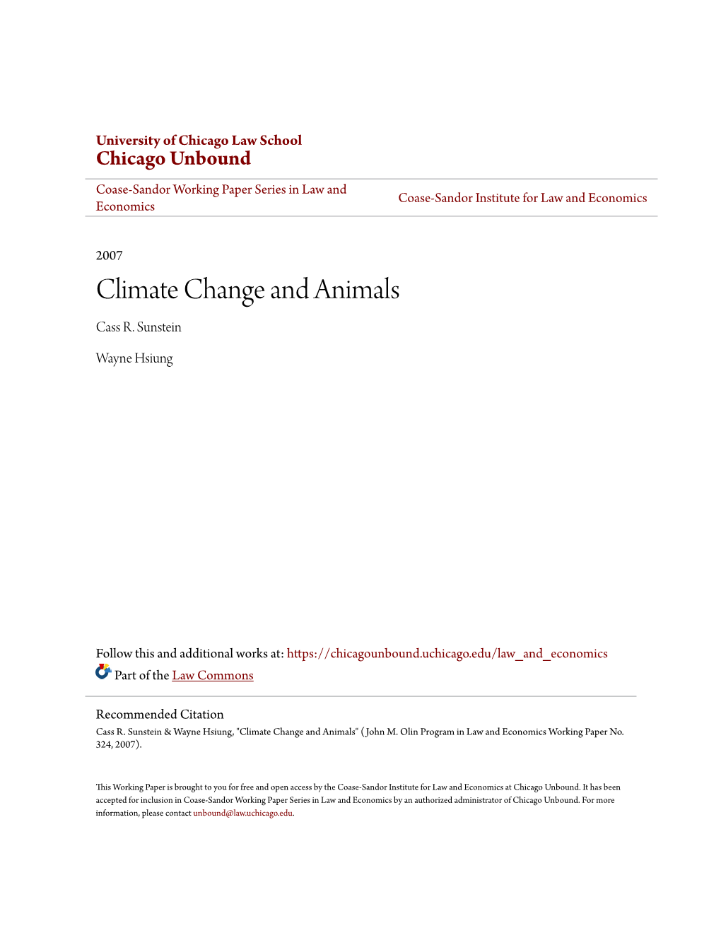 Climate Change and Animals Cass R