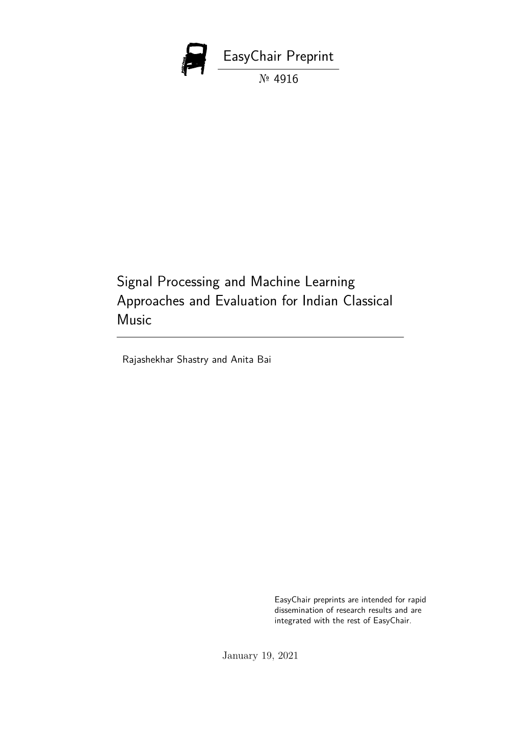 Easychair Preprint Signal Processing and Machine Learning Approaches