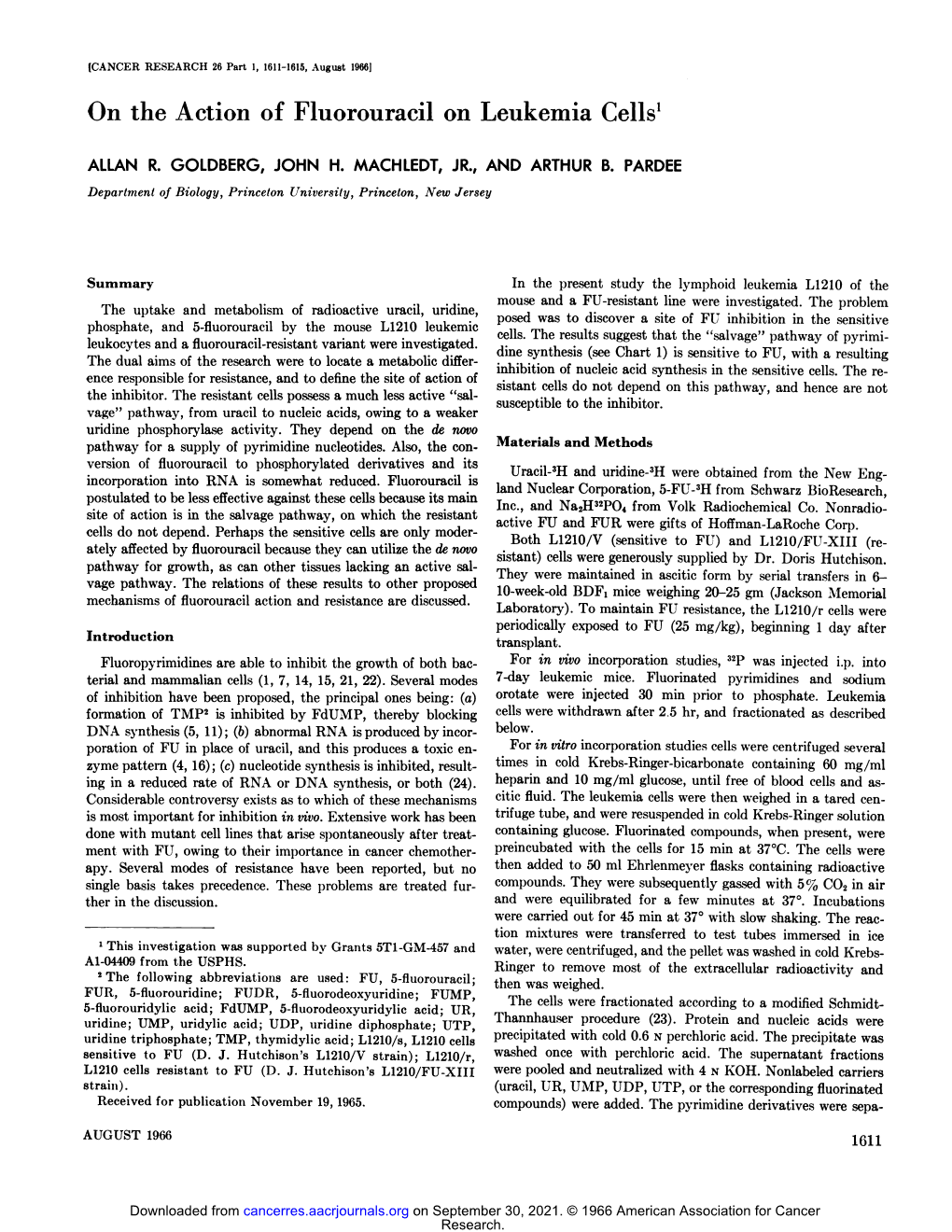 On the Action of Fluorouracil on Leukemia Cells1