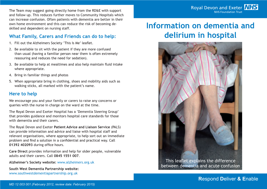 Information on Dementia and Delirium in Hospital