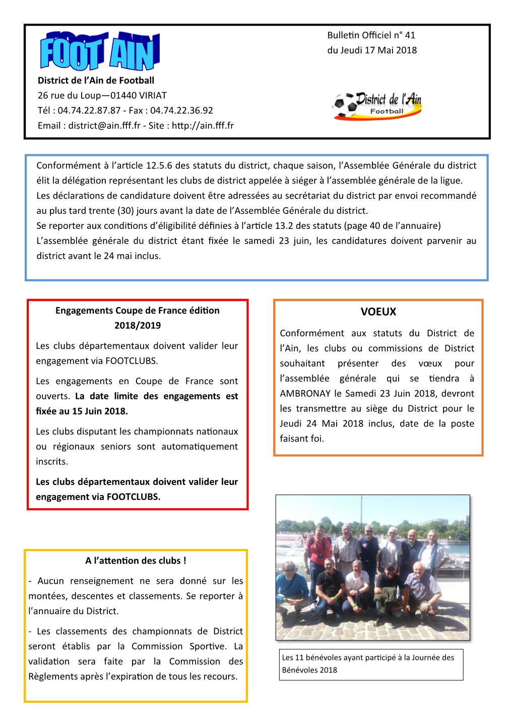 Bulletin Officiel N° 41 Du Jeudi 17 Mai 2018 District De L'ain De Football 26