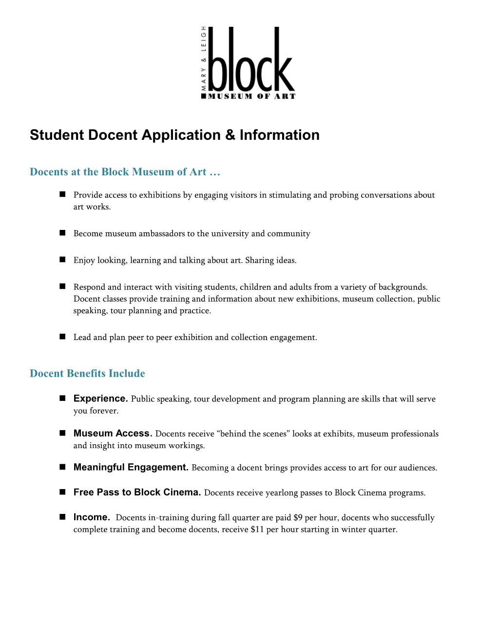 Student Docent Application & Information