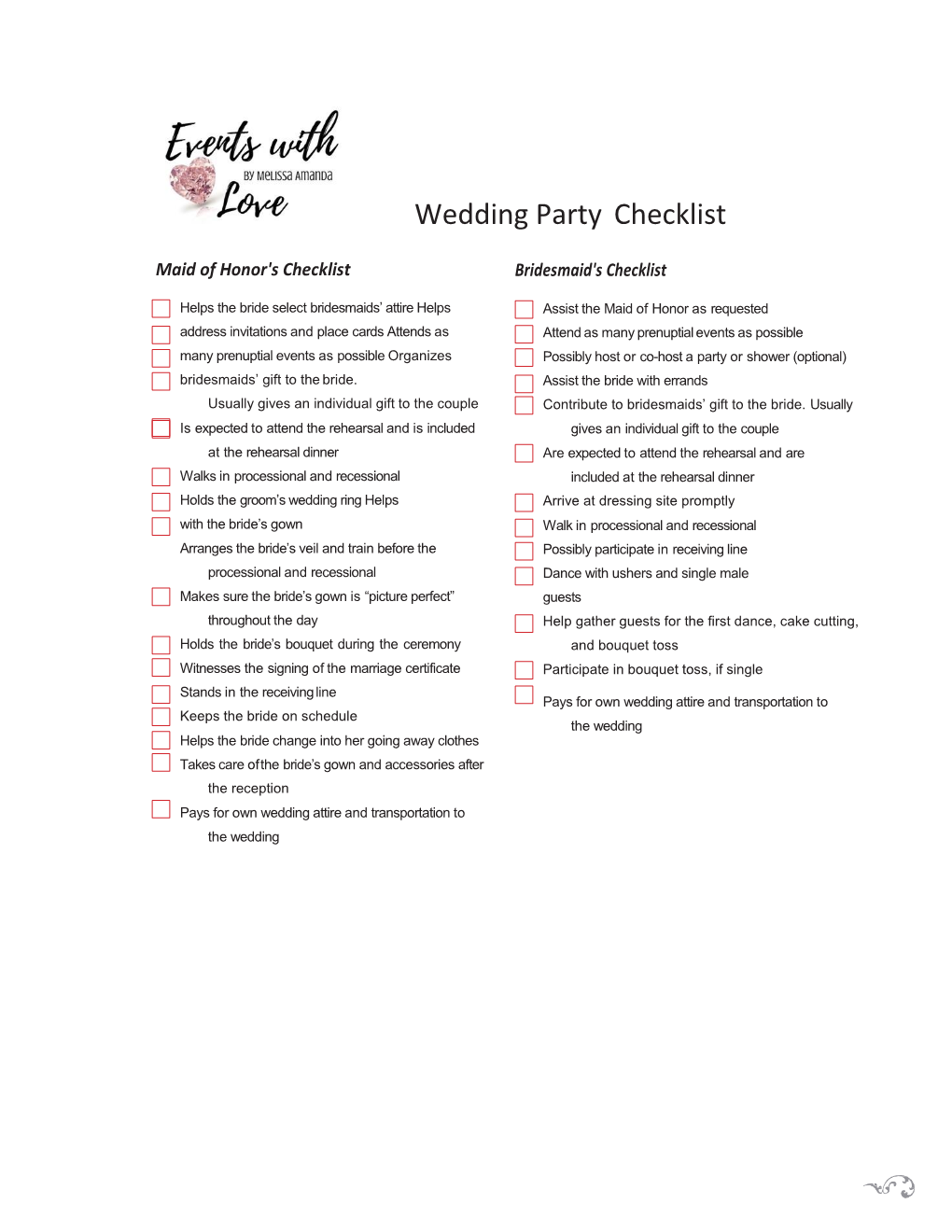 Wedding Party Checklist