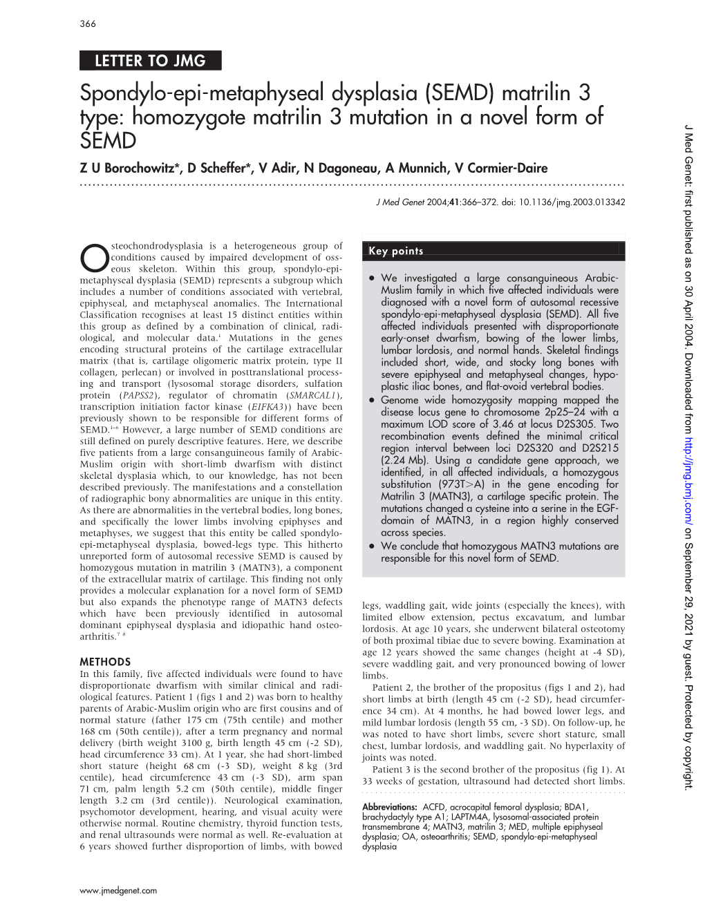 Spondylo-Epi-Metaphyseal Dysplasia (SEMD) Matrilin 3 Type