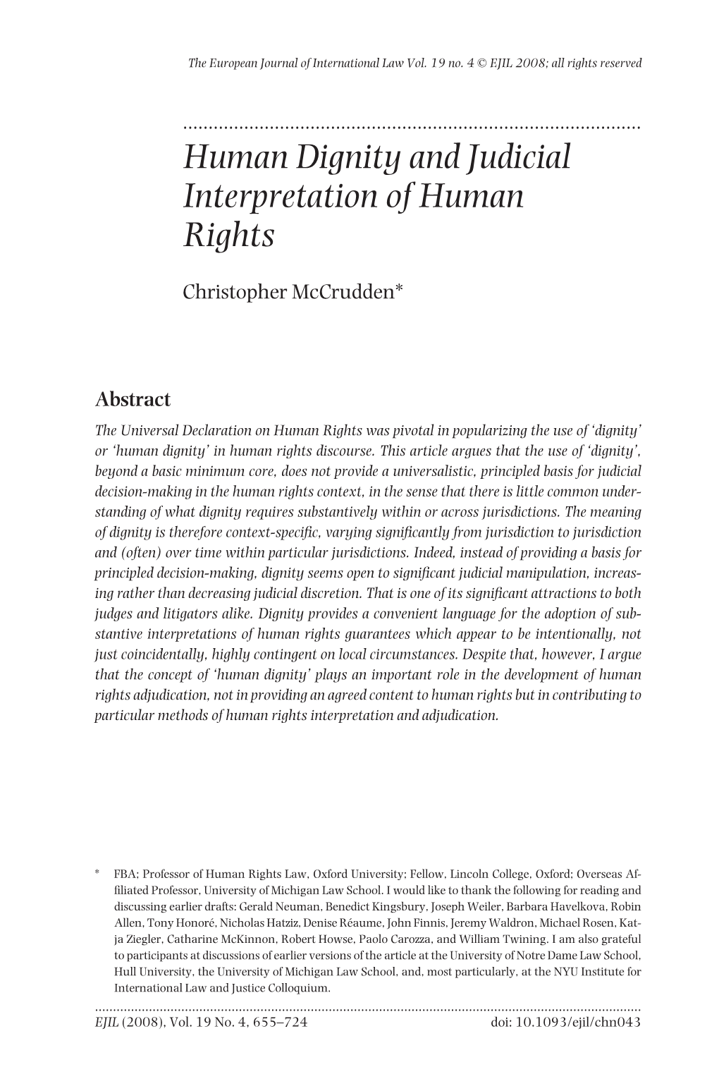 Human Dignity and Judicial Interpretation of Human Rights