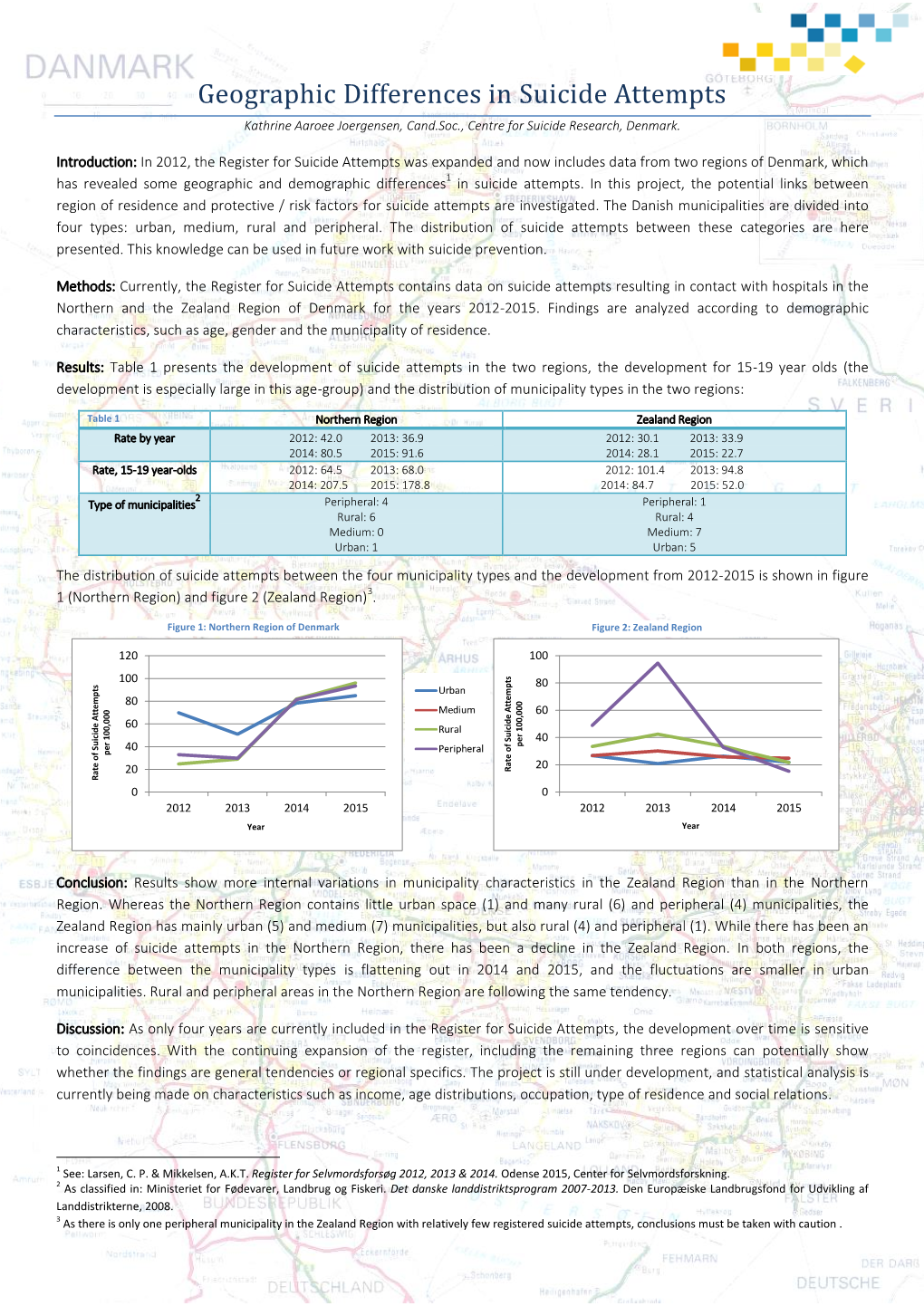 Geographic Differences in Suicide Attempts Kathrine Aaroee Joergensen, Cand.Soc., Centre for Suicide Research, Denmark