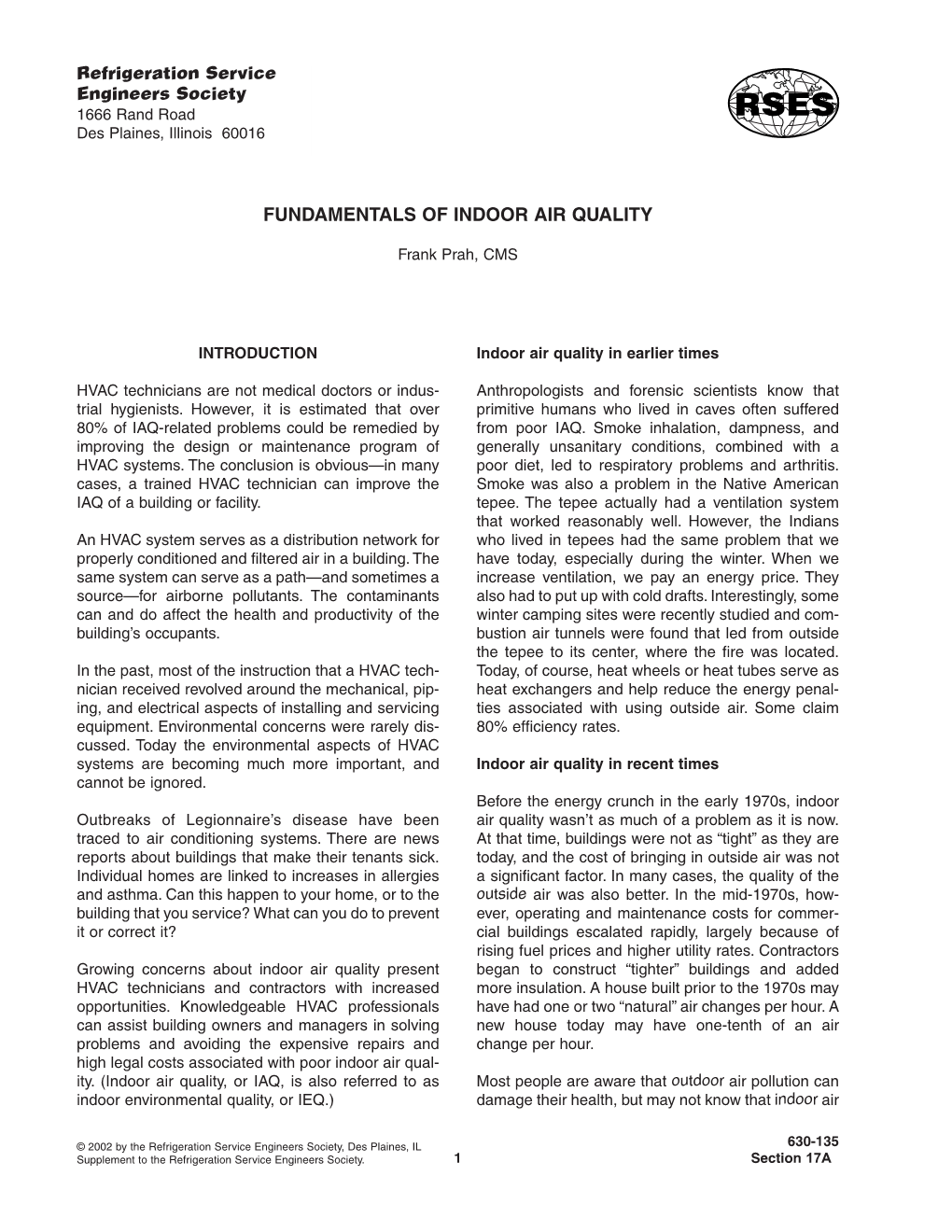 Fundamentals of Indoor Air Quality