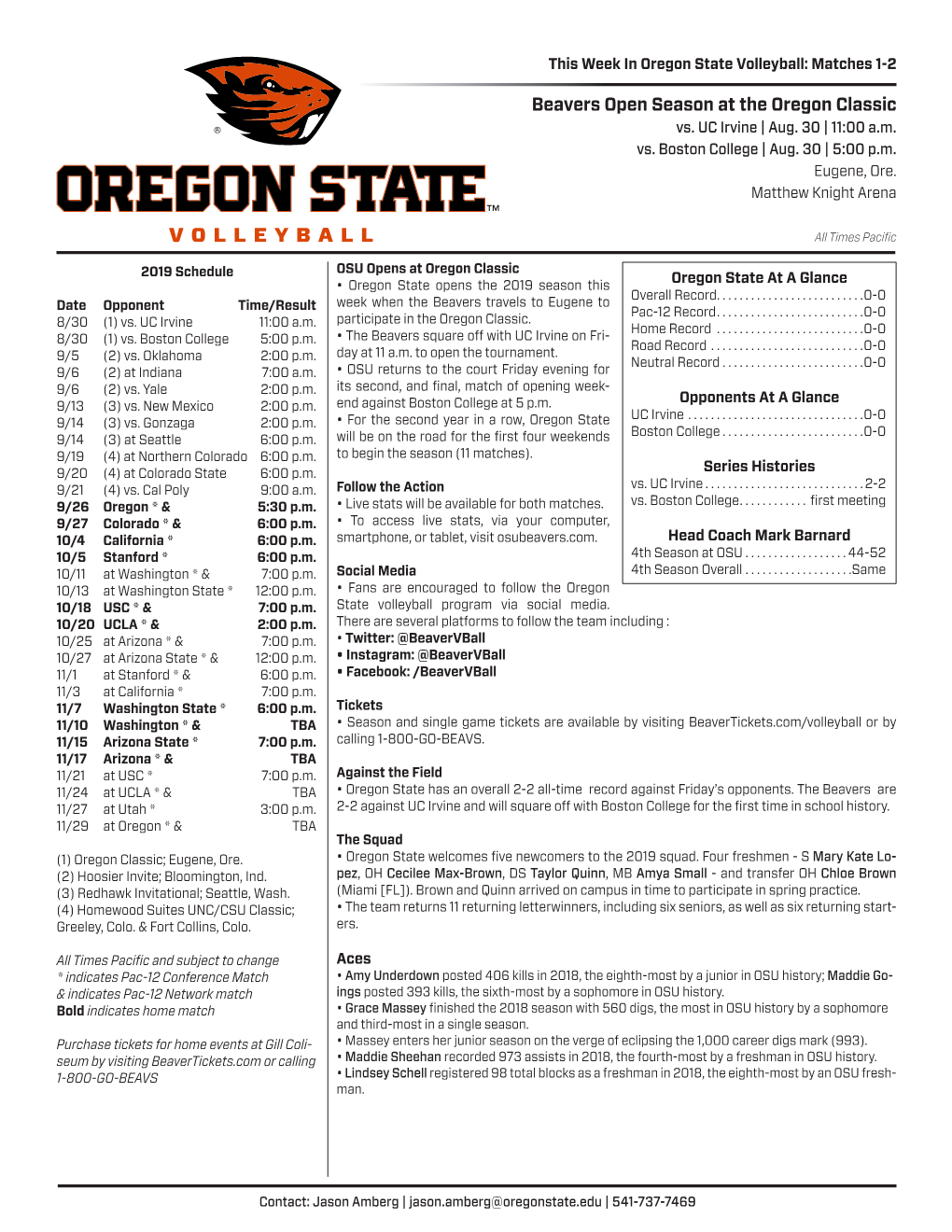 Beavers Open Season at the Oregon Classic Vs