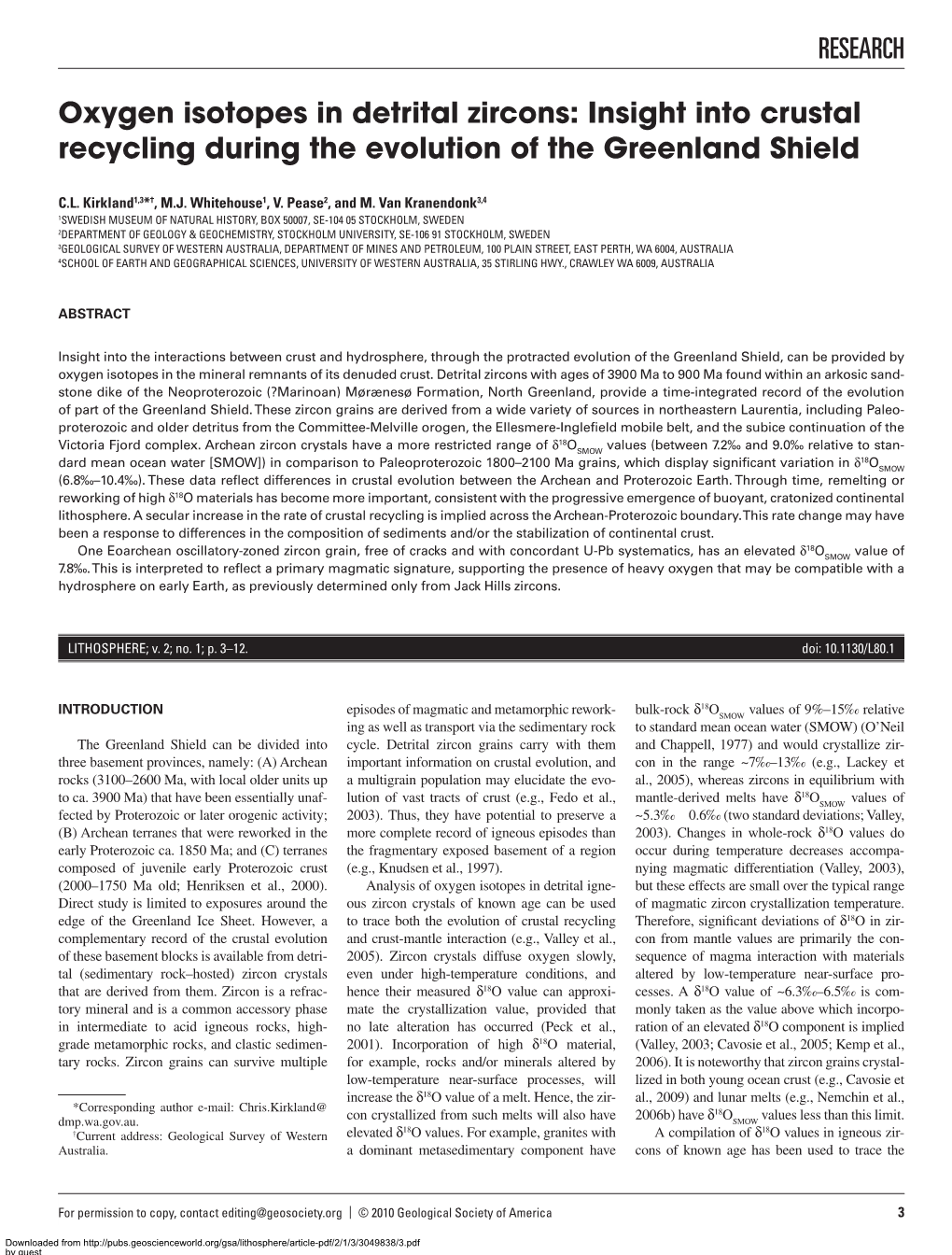 RESEARCH Oxygen Isotopes in Detrital Zircons