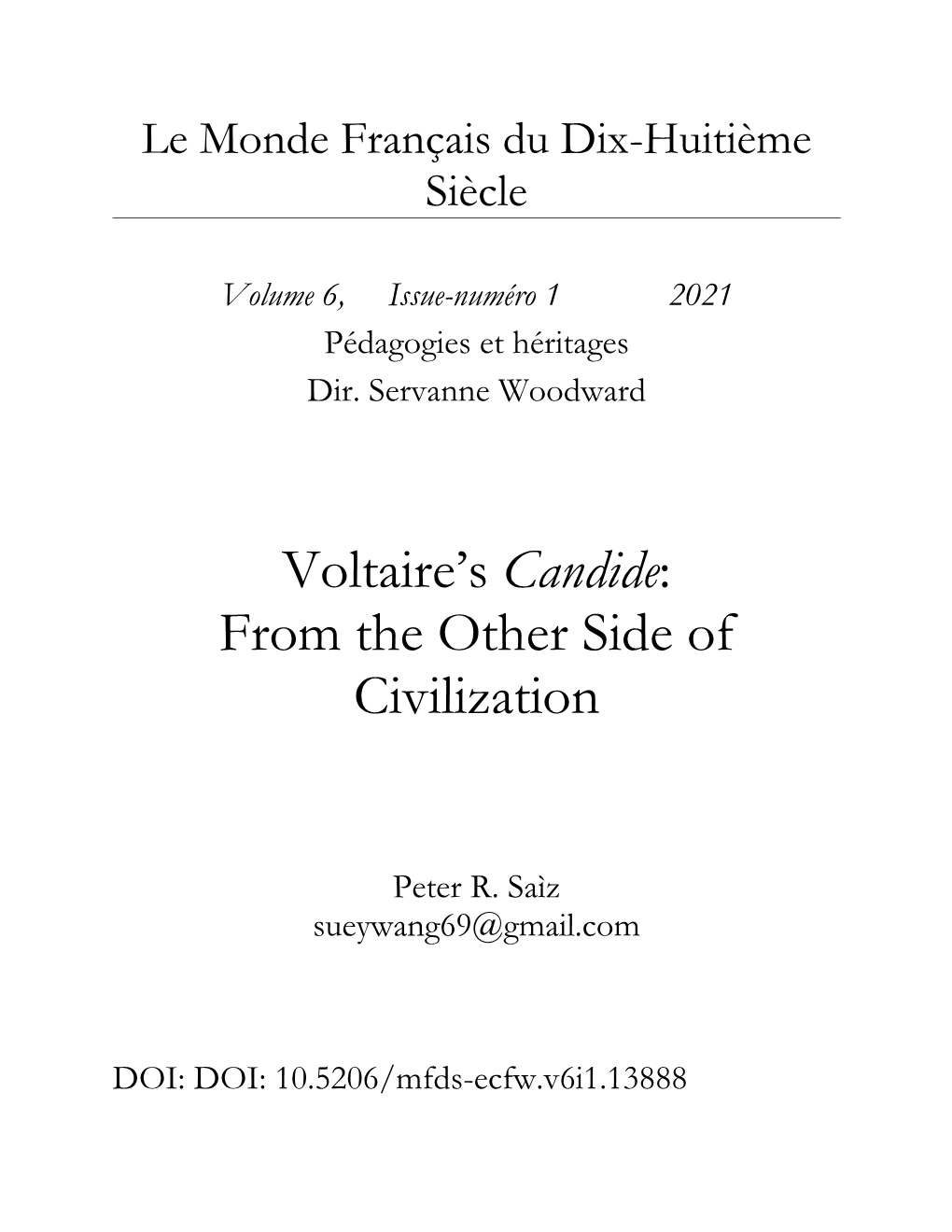 Voltaire's Candide: from the Other Side of Civilization