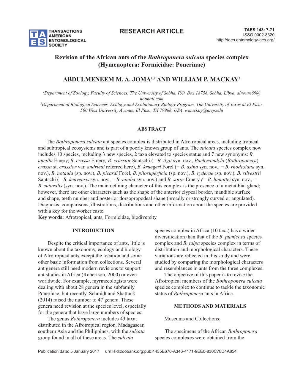 RESEARCH ARTICLE Revision of the African Ants of The