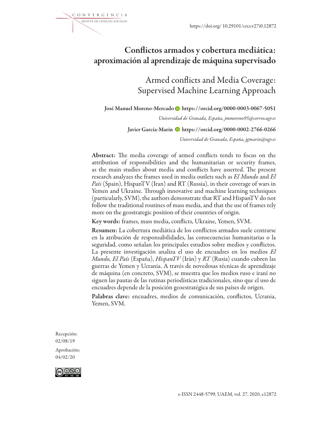 Conflictos Armados Y Cobertura Mediática: Aproximación Al Aprendizaje De Máquina Supervisado