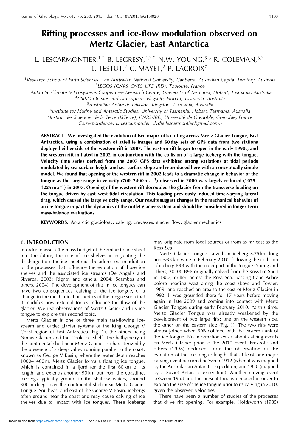 Rifting Processes and Ice-Flow Modulation Observed on Mertz Glacier, East Antarctica