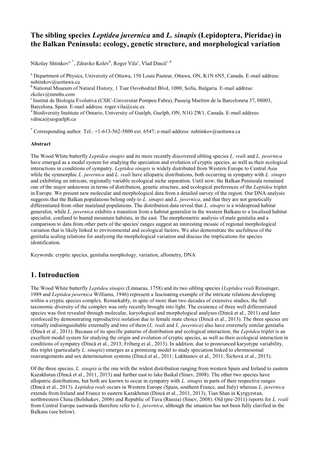 The Sibling Species Leptidea Juvernica and L. Sinapis (Lepidoptera, Pieridae) in the Balkan Peninsula: Ecology, Genetic Structure, and Morphological Variation