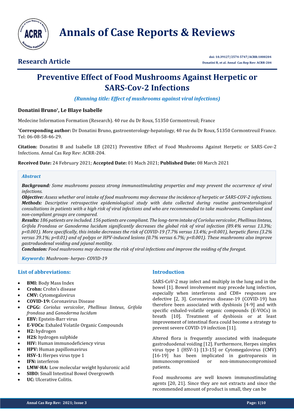 Preventive Effect of Food Mushrooms Against Herpetic Or