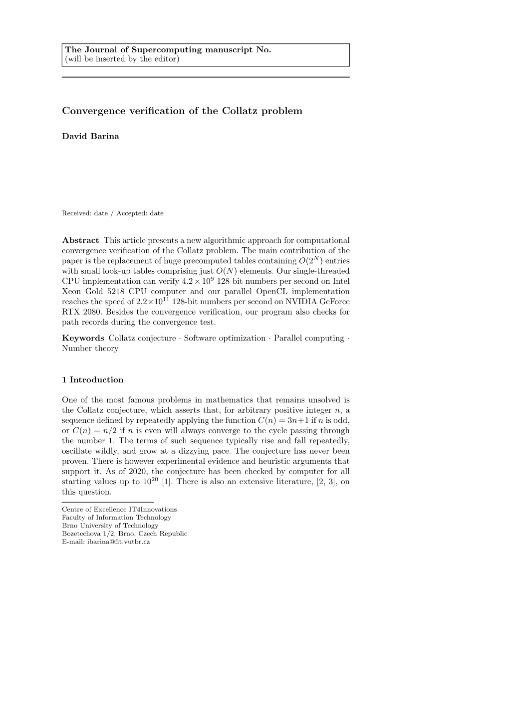 Convergence Verification of the Collatz Problem