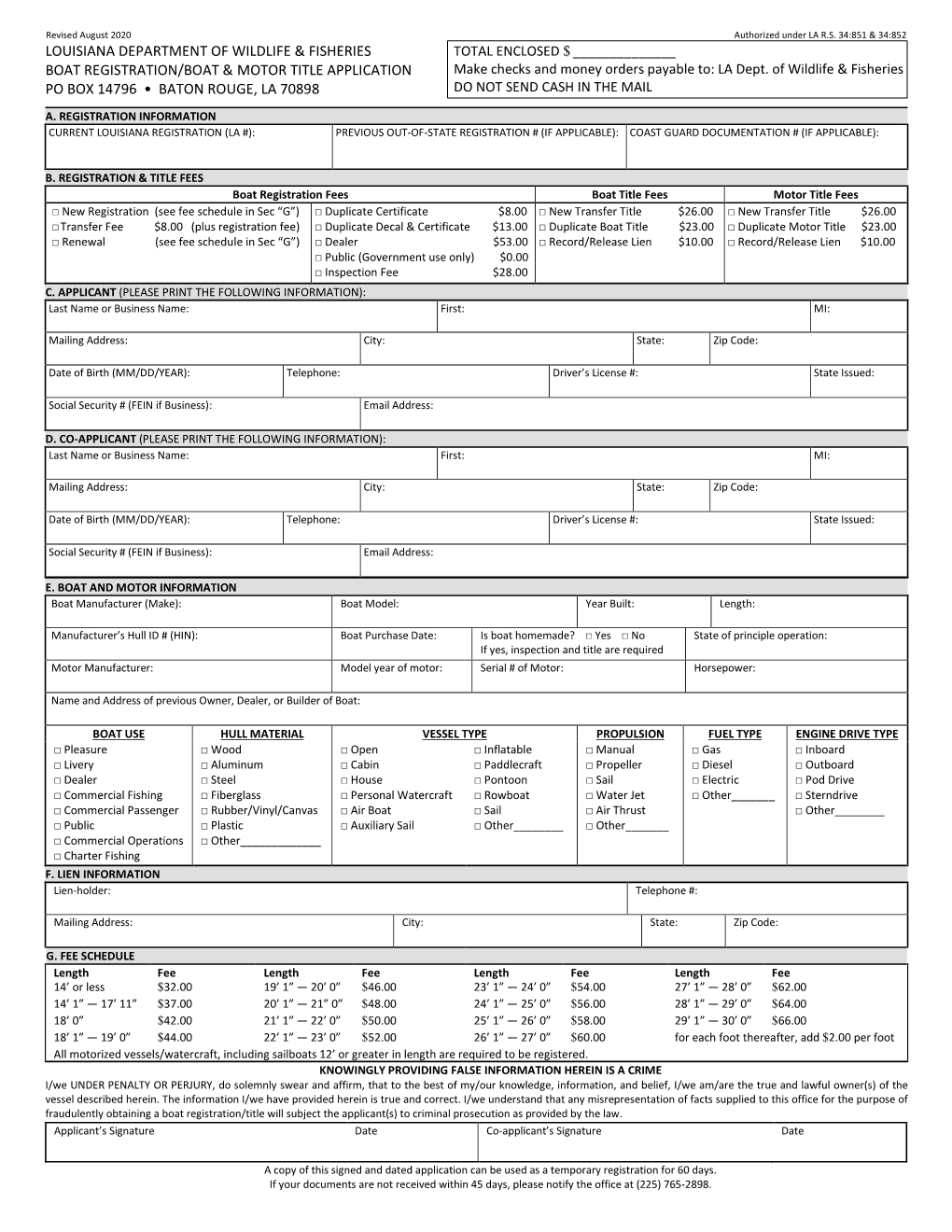 Boat Registration/Boat and Motor Title Application