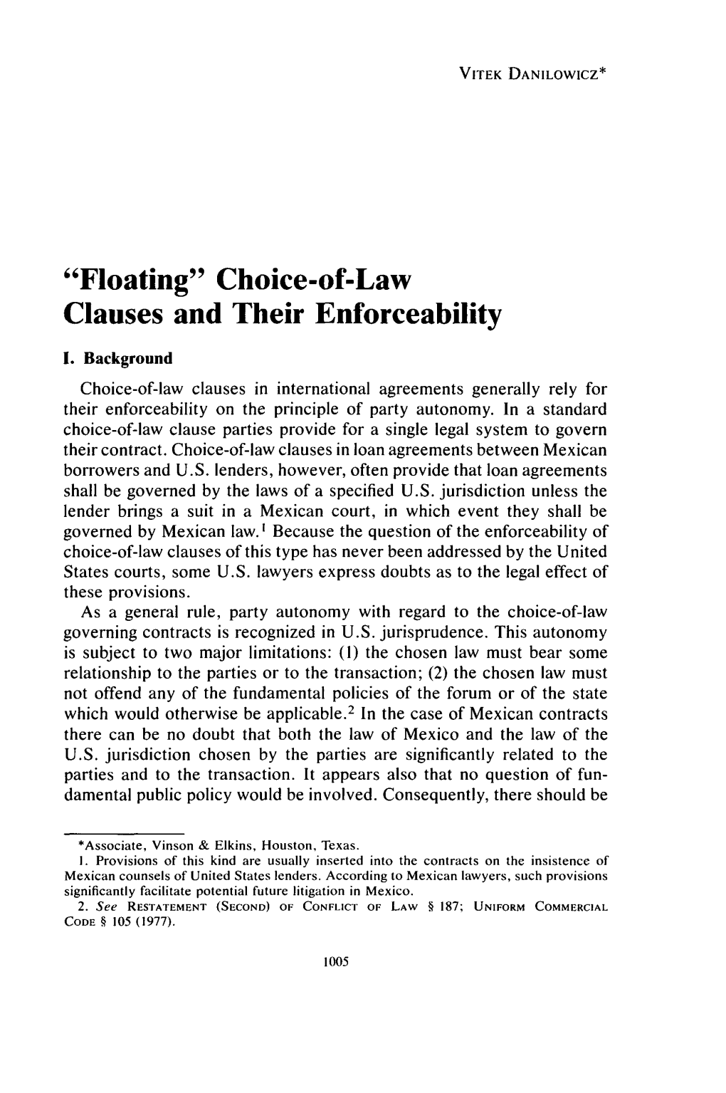 "Floating" Choice-Of-Law Clauses and Their Enforceability