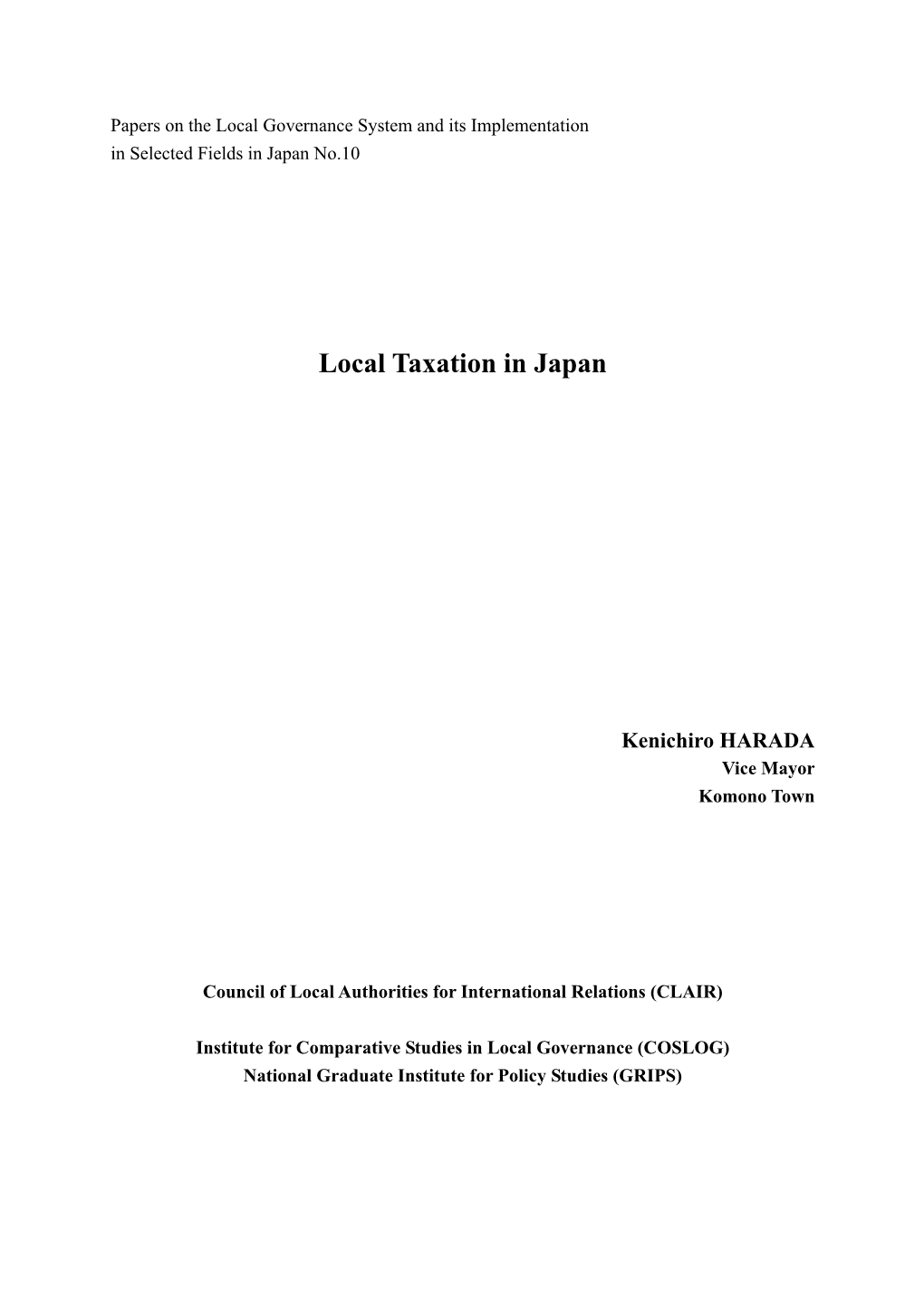 Local Taxation in Japan