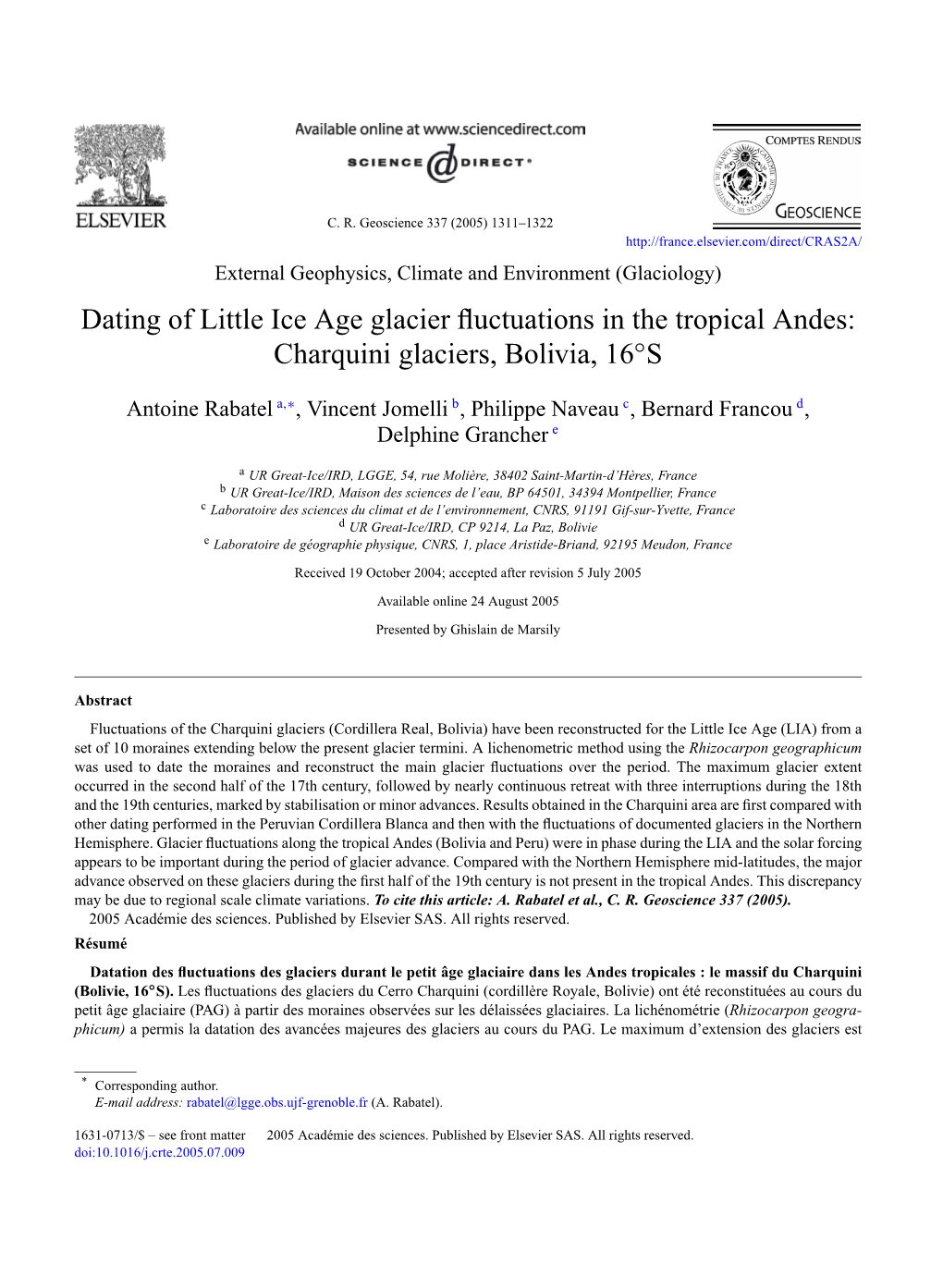 Dating of Little Ice Age Glacier Fluctuations in the Tropical Andes