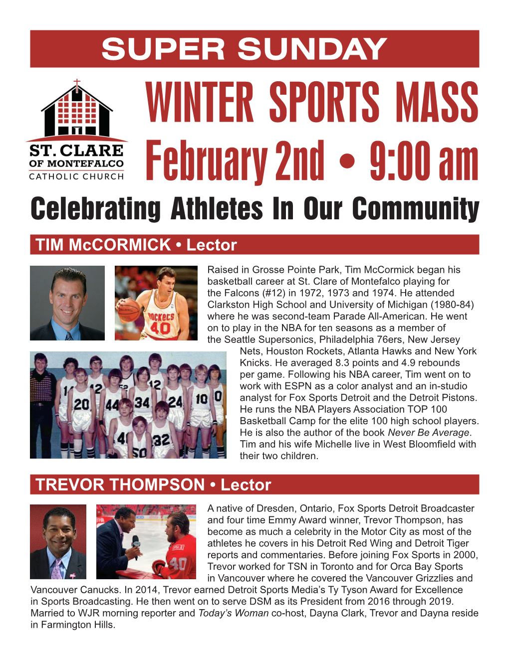 WINTER SPORTS MASS February 2Nd • 9:00 Am Celebrating Athletes in Our Community