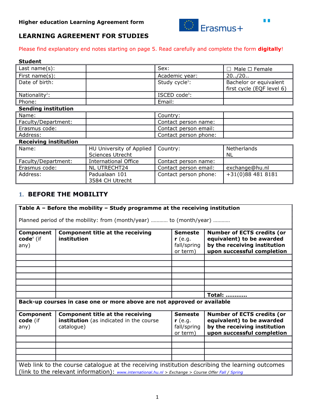 Learning Agreement for Studies s3