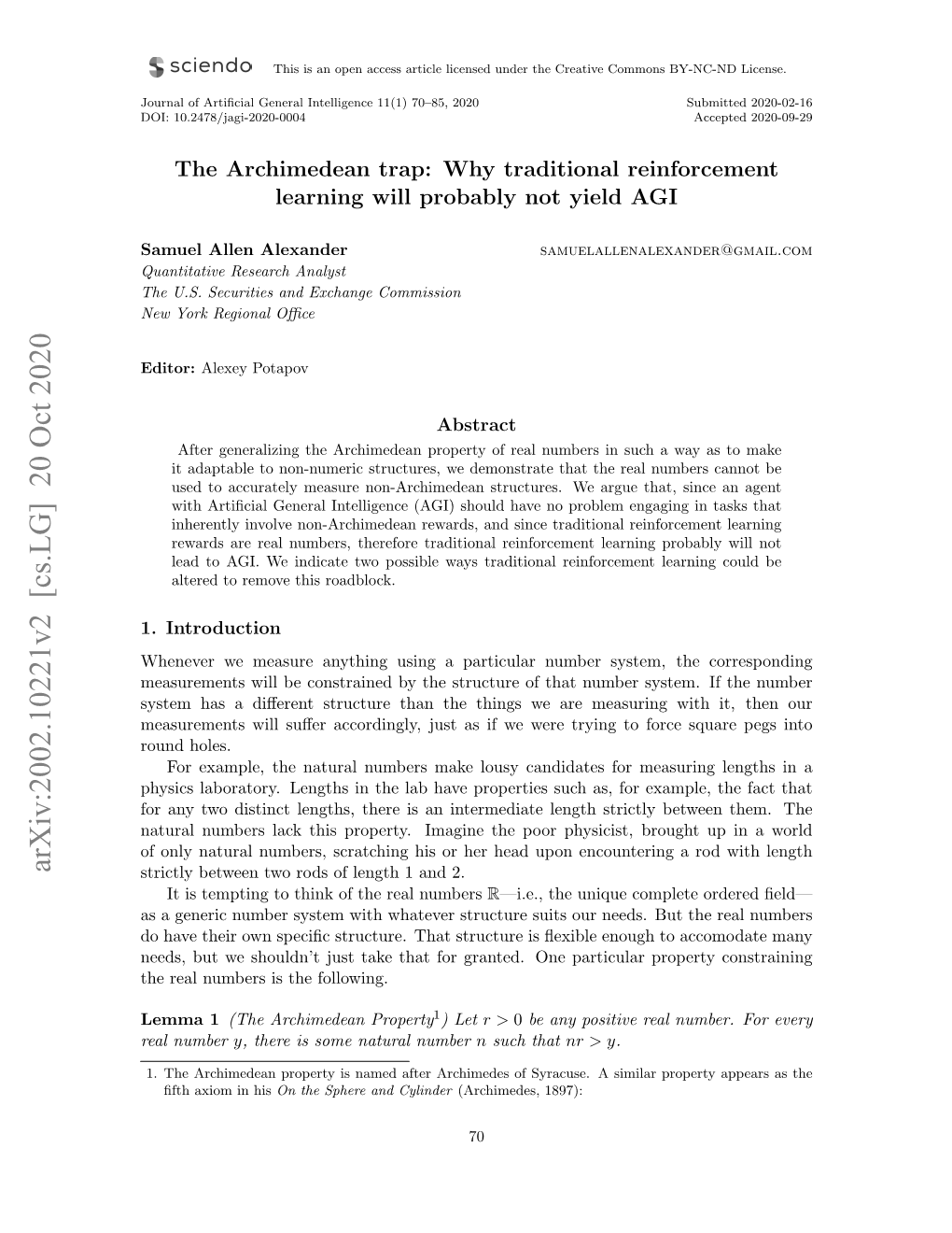 The Archimedean Trap: Why Traditional Reinforcement Learning Will Probably Not Yield AGI