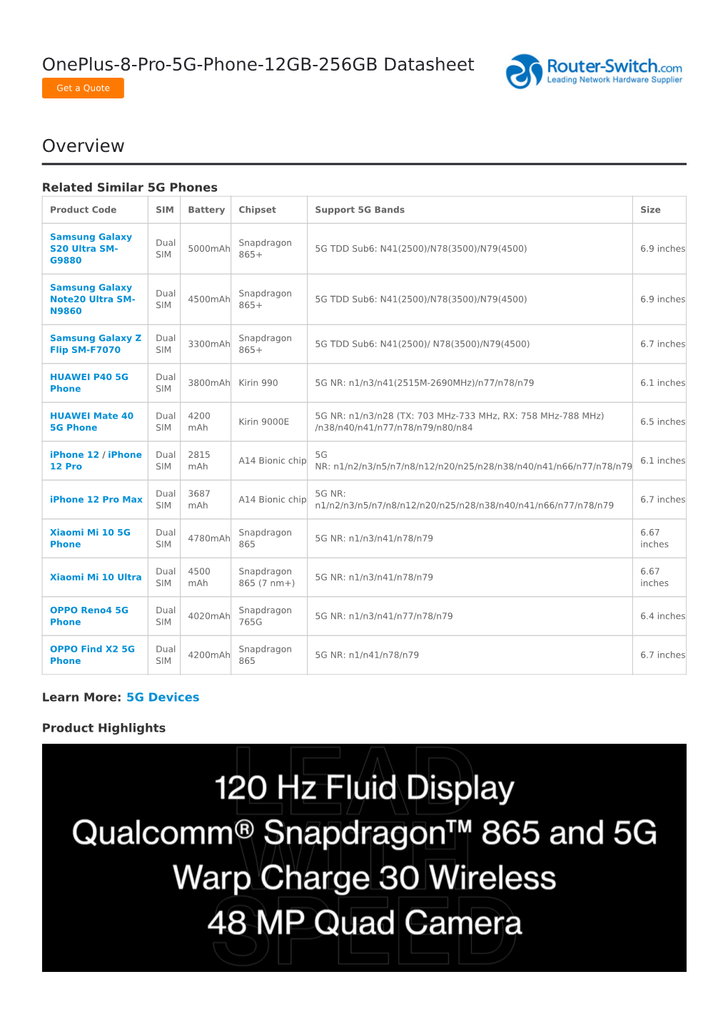 Oneplus-8-Pro-5G-Phone-12GB-256GB Datasheet