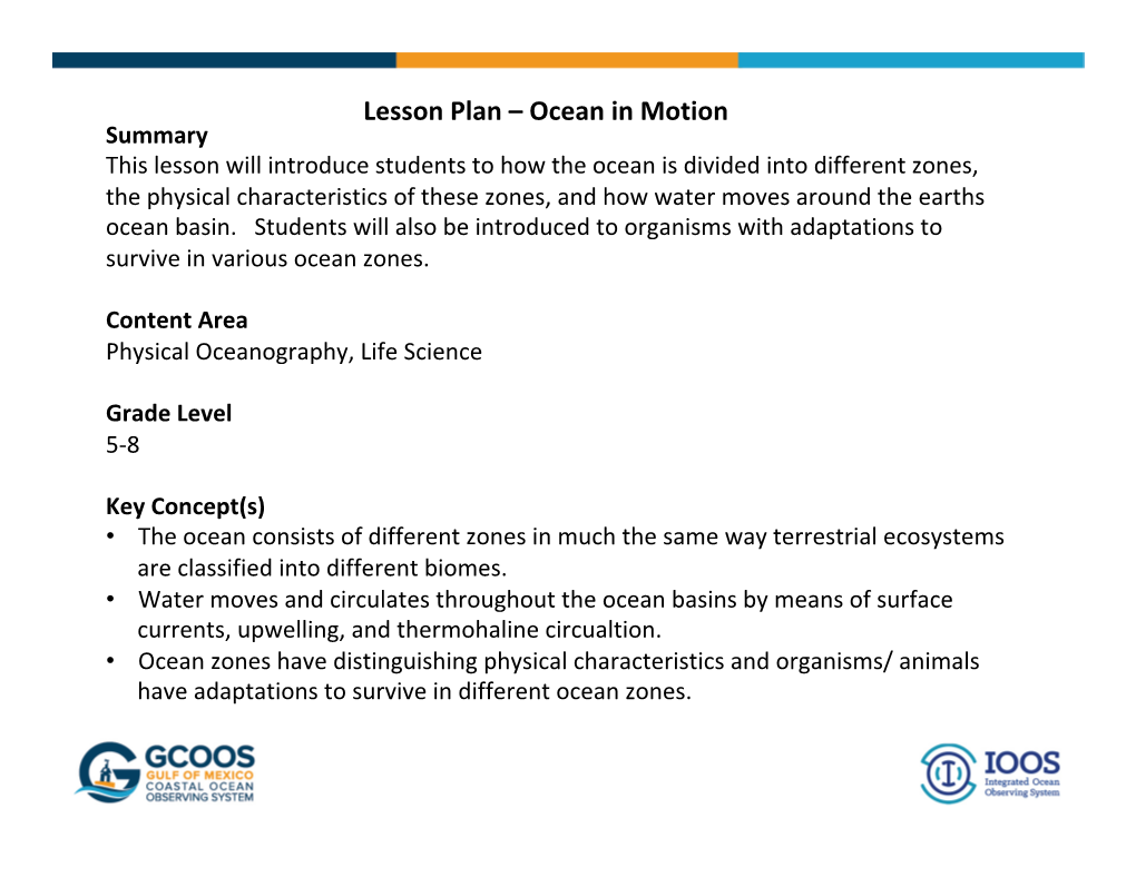 Lesson Plan – Ocean in Motion