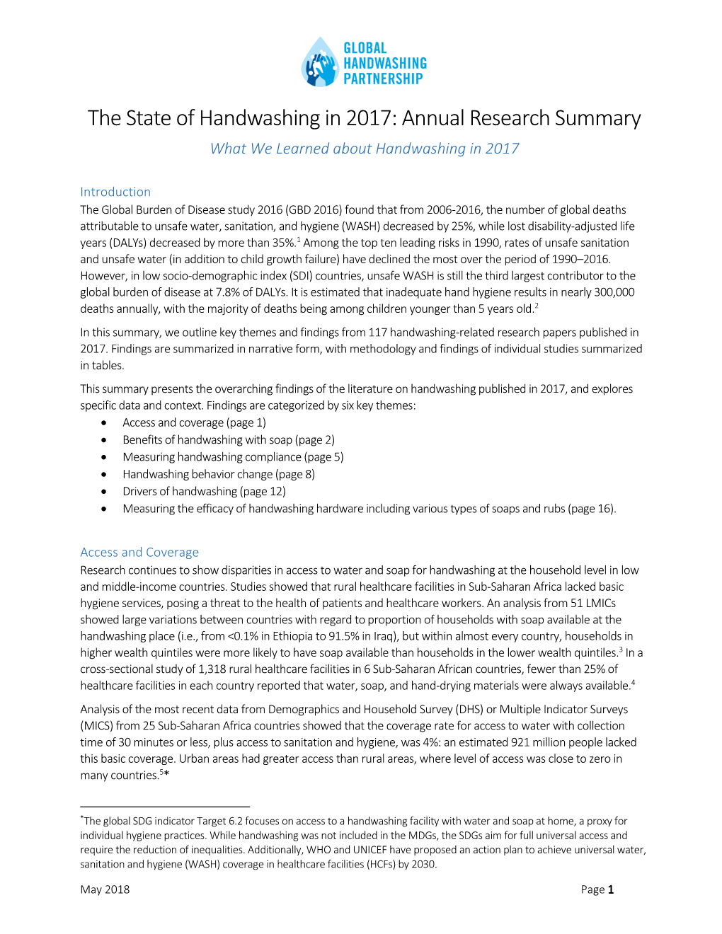 The State of Handwashing in 2017: Annual Research Summary What We Learned About Handwashing in 2017