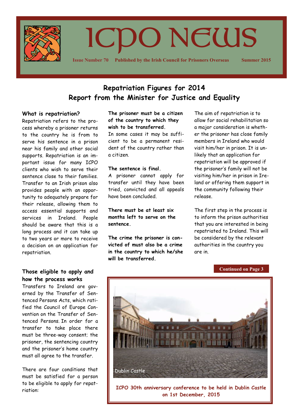 ICPO NEWS Issue Number 70 Published by the Irish Council for Prisoners Overseas Summer 2015