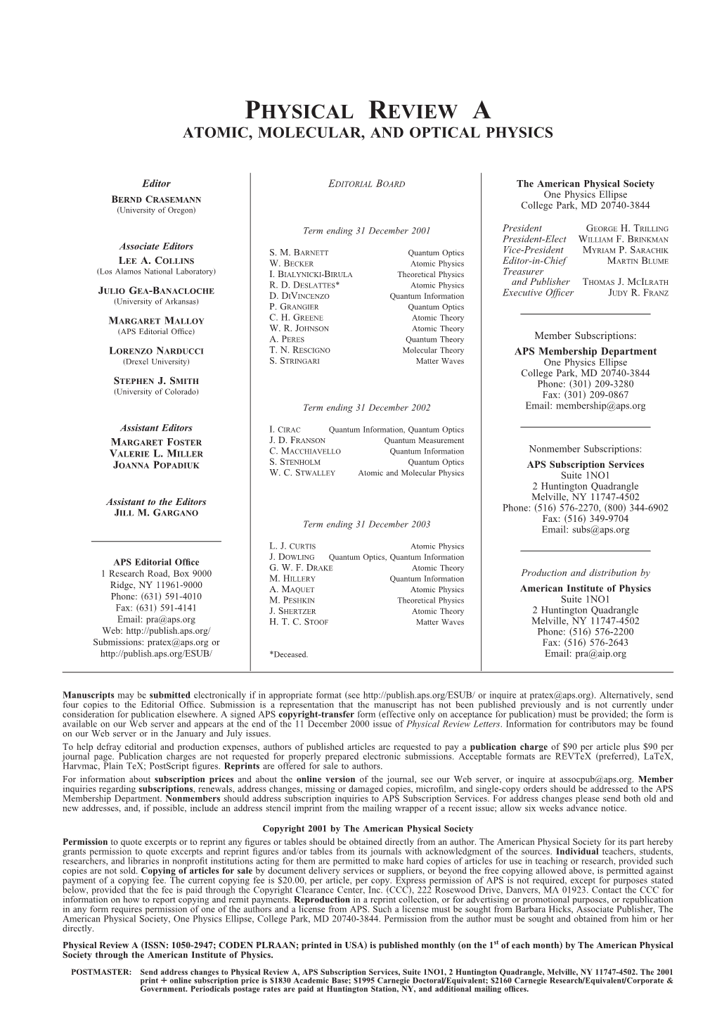 Physical Review a Atomic, Molecular, and Optical Physics