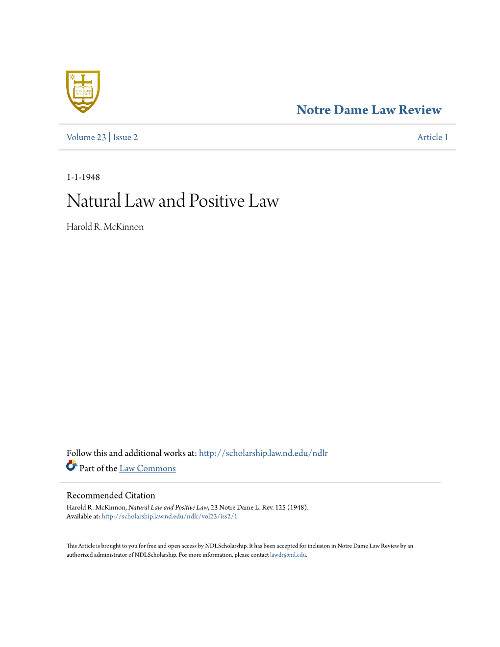 Natural Law and Positive Law Harold R